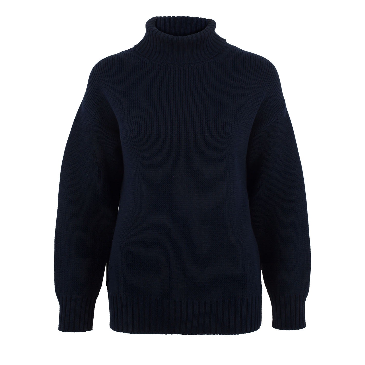 Blue Womens Pure Cotton Heavyweight Submariner Roll Neck Jumper Tabitha - Navy Large Paul James Knitwear