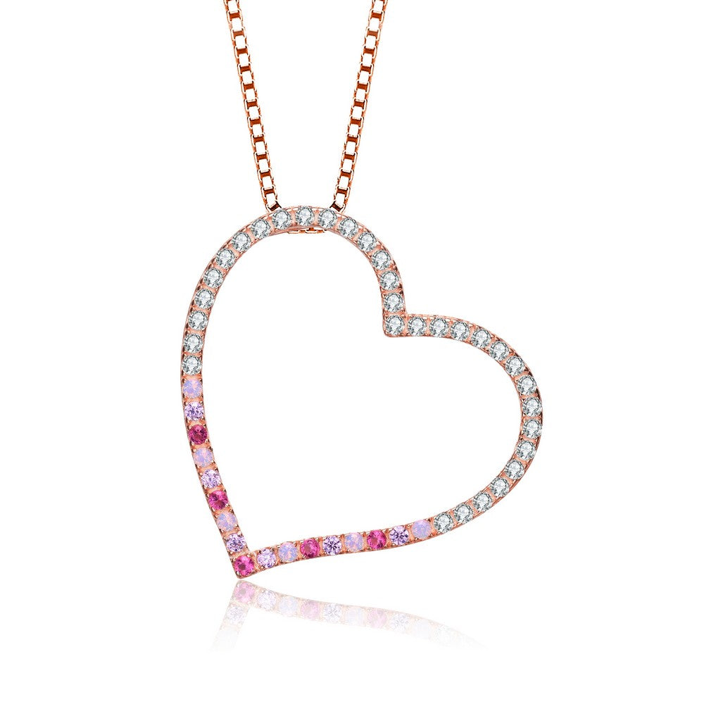 Women’s Rose Gold Plated Cubic Zirconia Heart Shape Necklace Genevive Jewelry
