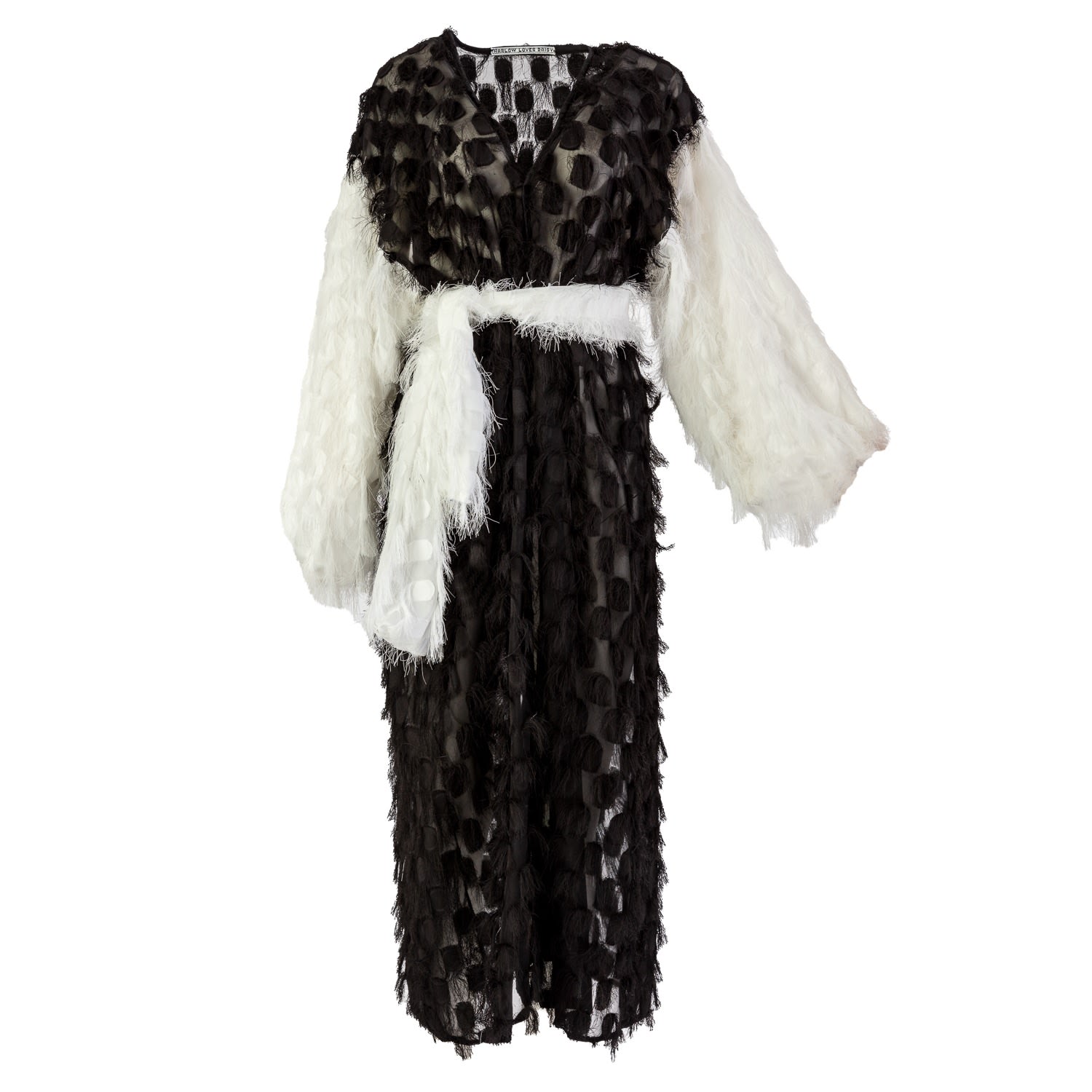 Women’s Black / White Jellicoe - Black And White Fringe Fanciful Kimono Robe One Size Harlow Loves Daisy