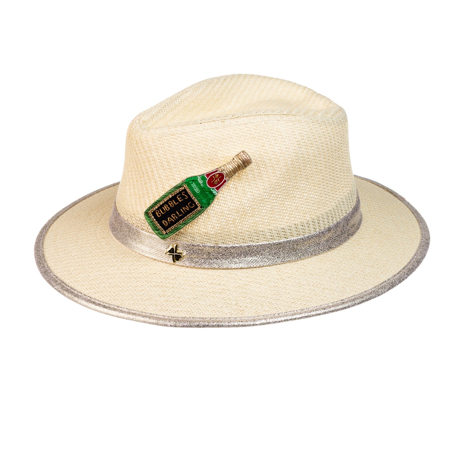 Women’s Neutrals Straw Woven Hat With Embellished Bubbles Darling Brooch - Cream One Size Laines London