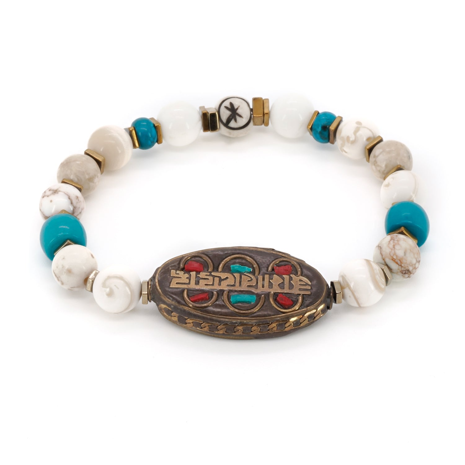 Women’s Gold / Blue / White Om Mani Padme Hum Nepal Bracelet Ebru Jewelry