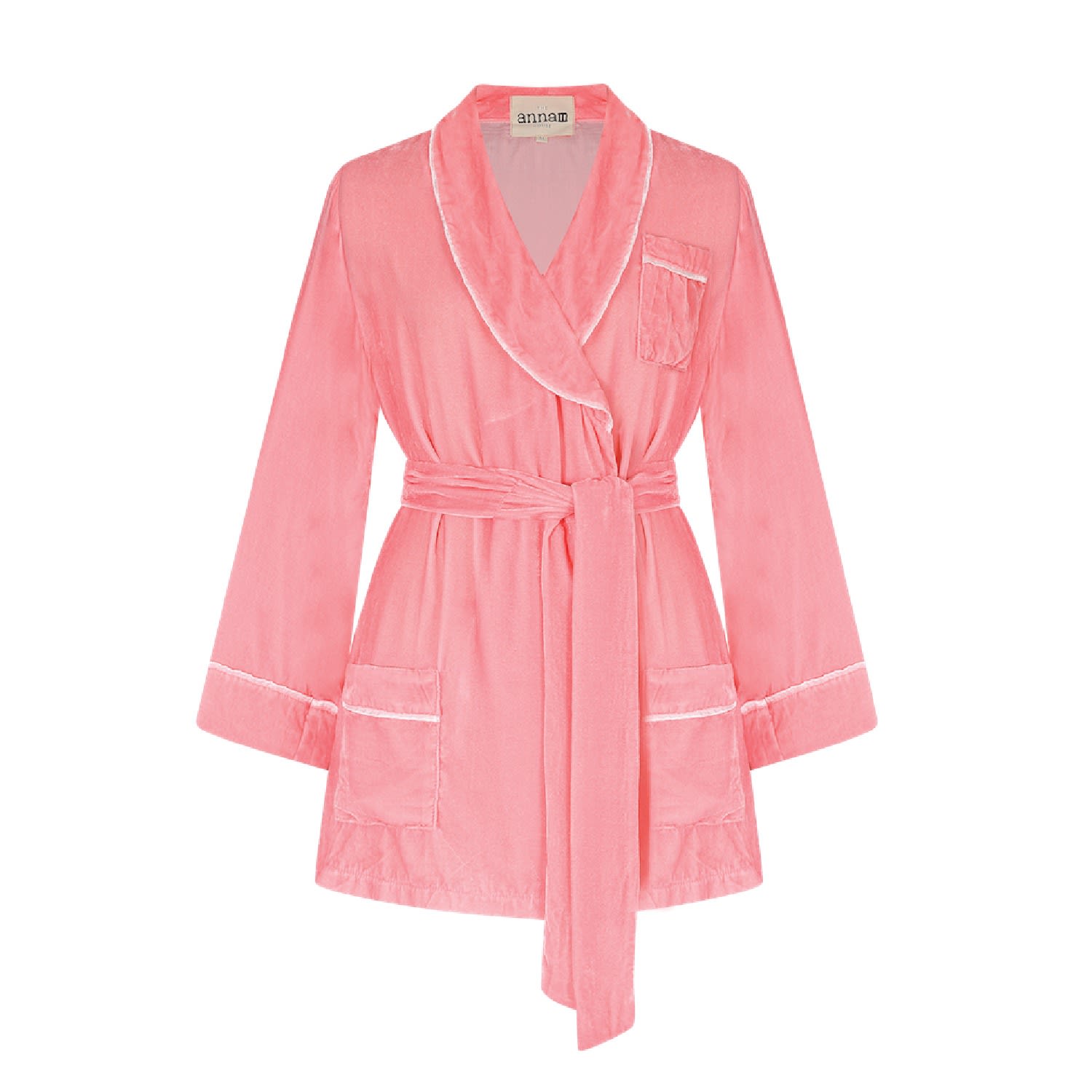 Women’s Velvet Short Robe With Belt - Cloud Pink Large The Annam House