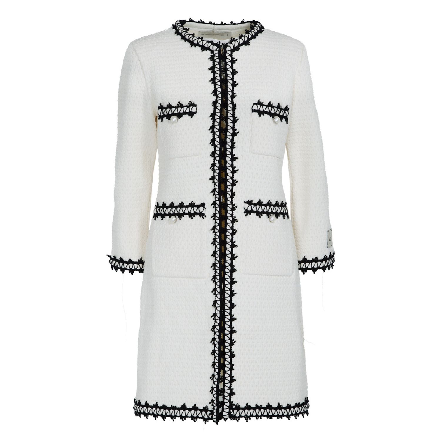 Women’s Long White Tweed Jacket With Patch Pockets & Trimmings Chantal Extra Large The Extreme Collection