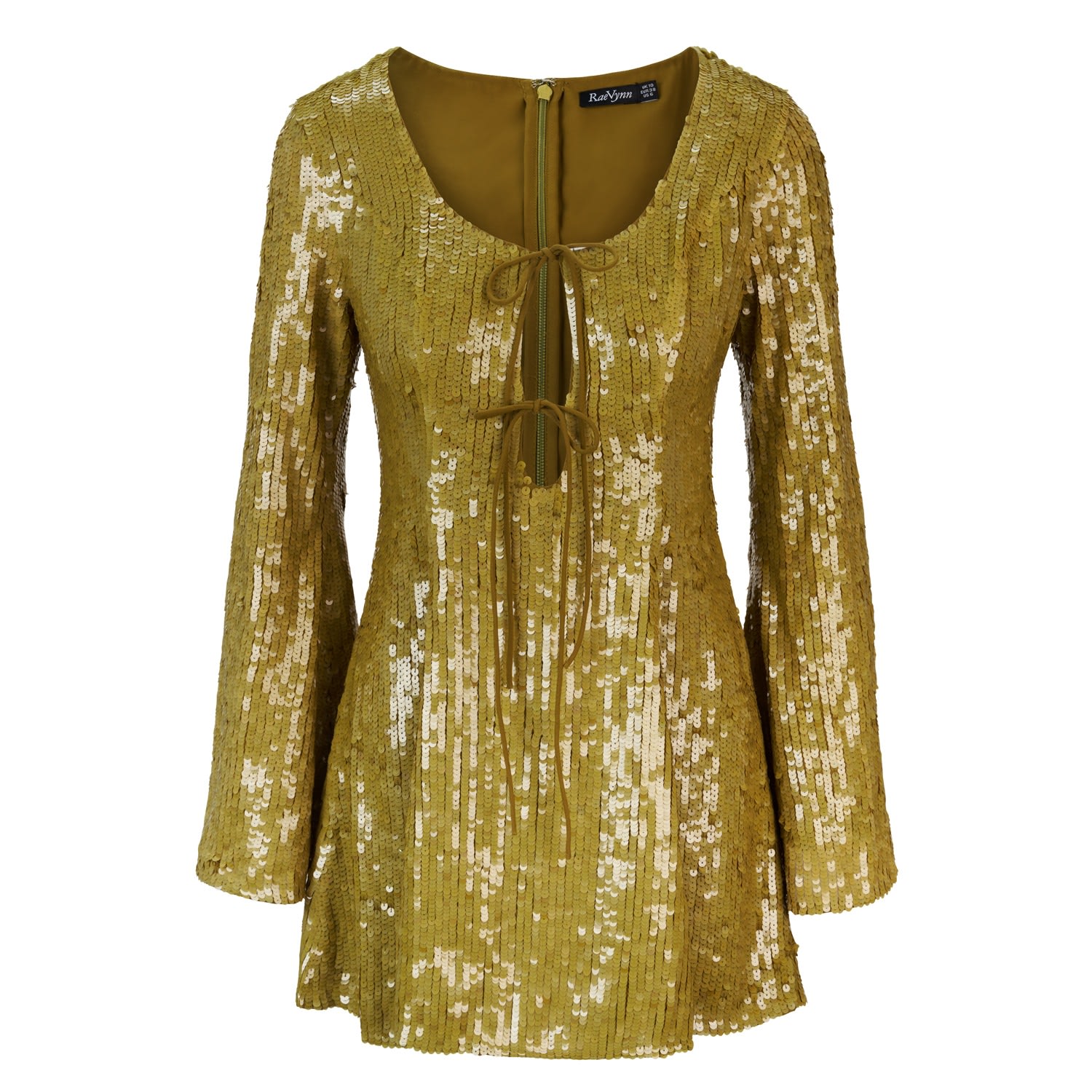 Women’s Green Harlow Dress In Khaki Sequins Xxxs Raevynn