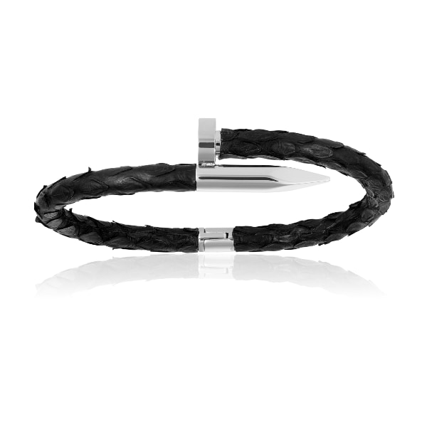 Women’s Black Python Bracelet With Silver Nail Unisex Double Bone Bracelets