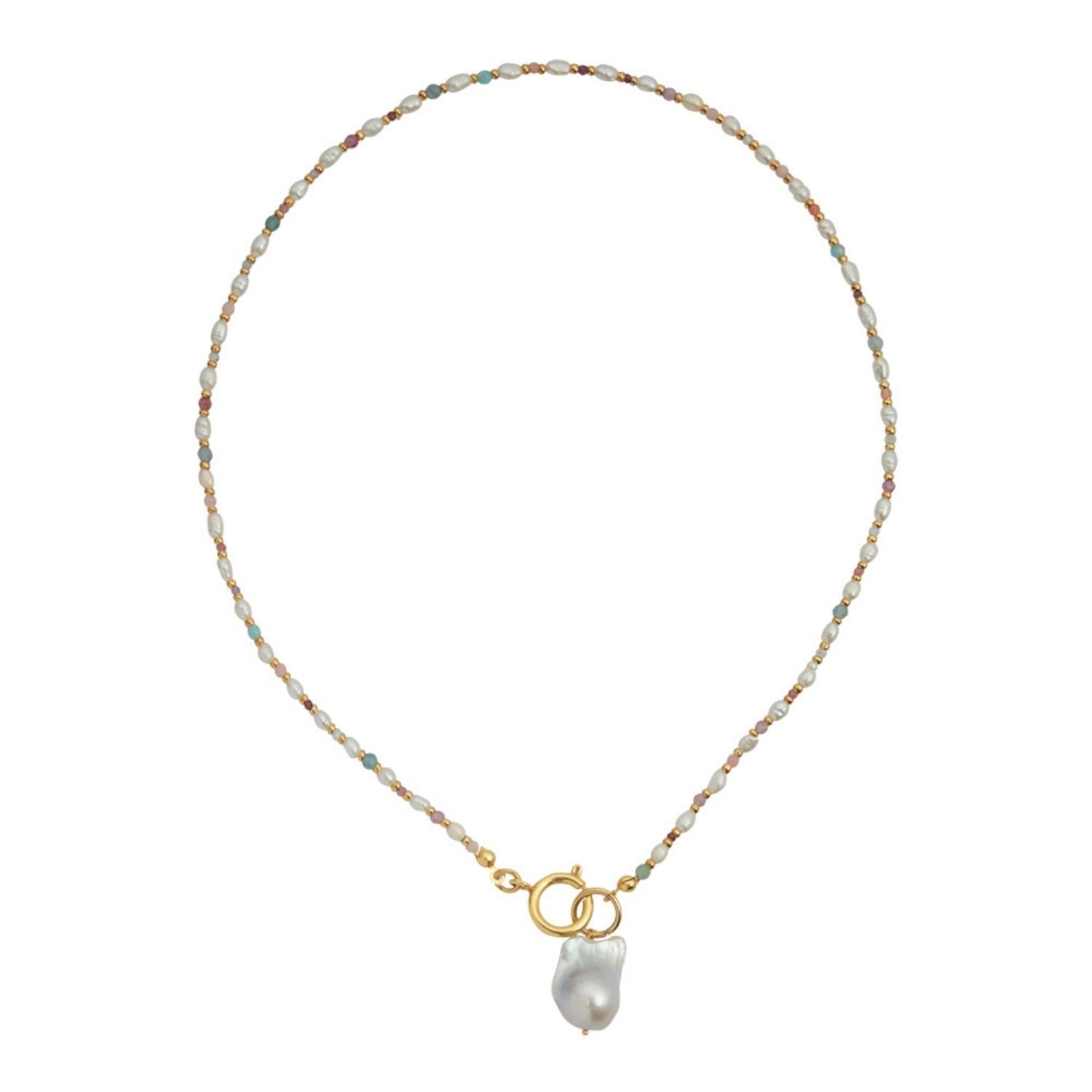 Women’s White Lulu Natural Pearl & Natural Stone Necklace Bonjouk Studio