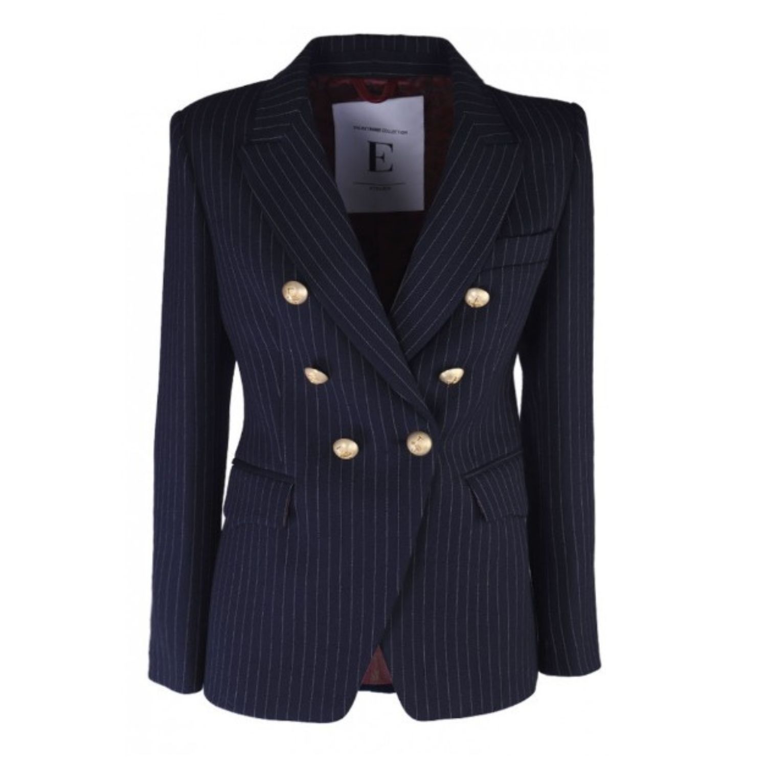 Women’s Blue Navy Pinstripe Double Breasted Blazer With Golden Button Chloe Large The Extreme Collection