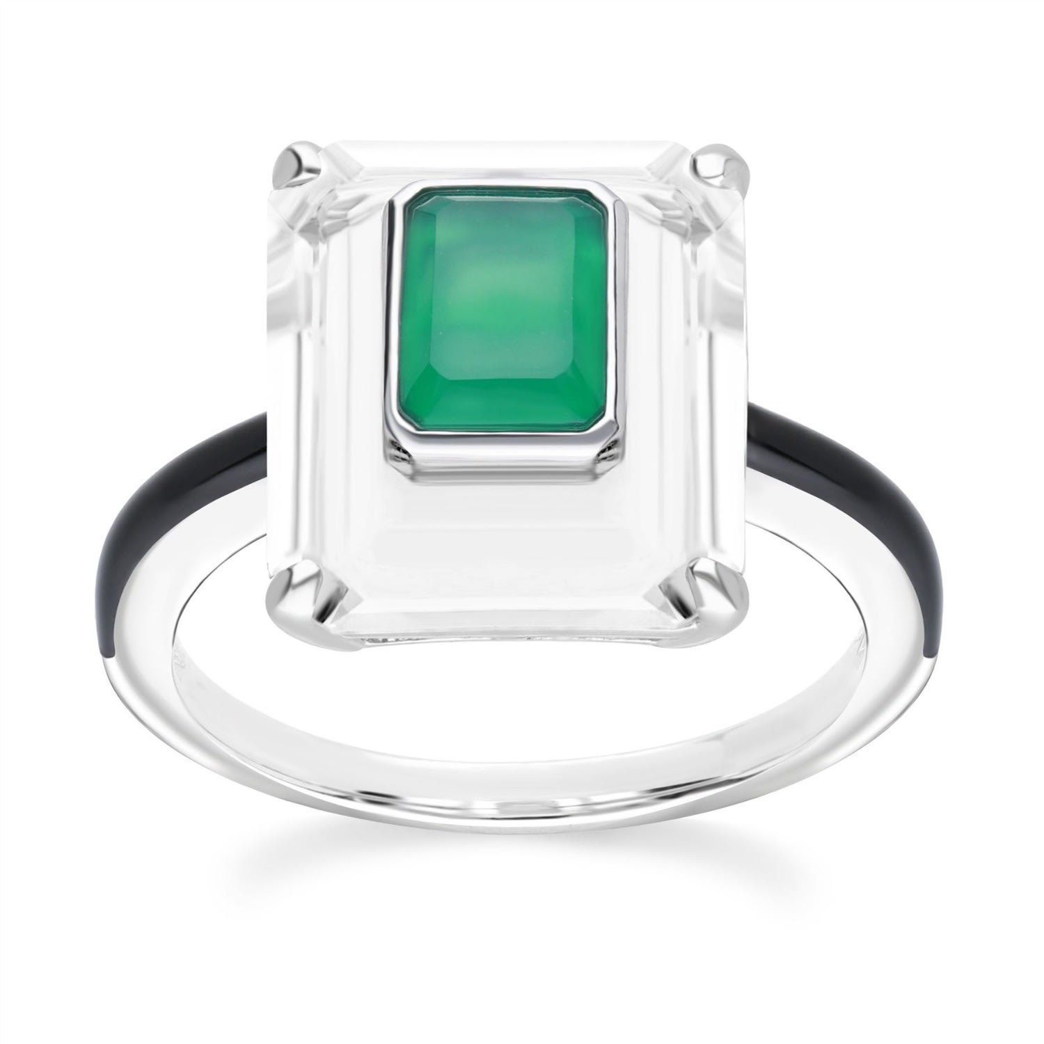 Women’s Grand Deco Green Chalcedony & Rock Crystal Sterling Silver Statement Ring Gemondo