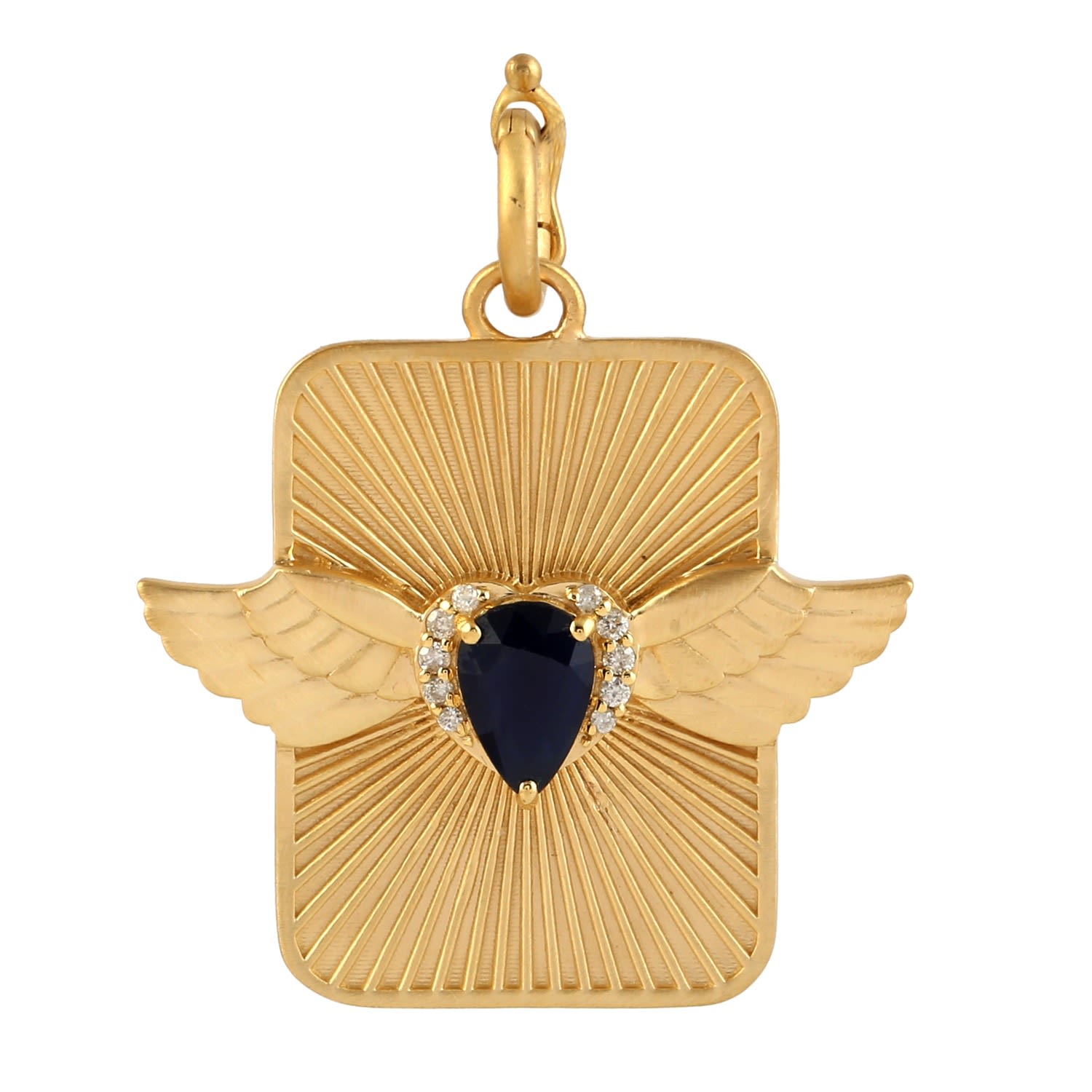 Women’s Yellow / Orange / Gold Yellow Gold Natural Diamond Blue Sapphire Angel Wings Pendant Handmade Jewelry Artisan