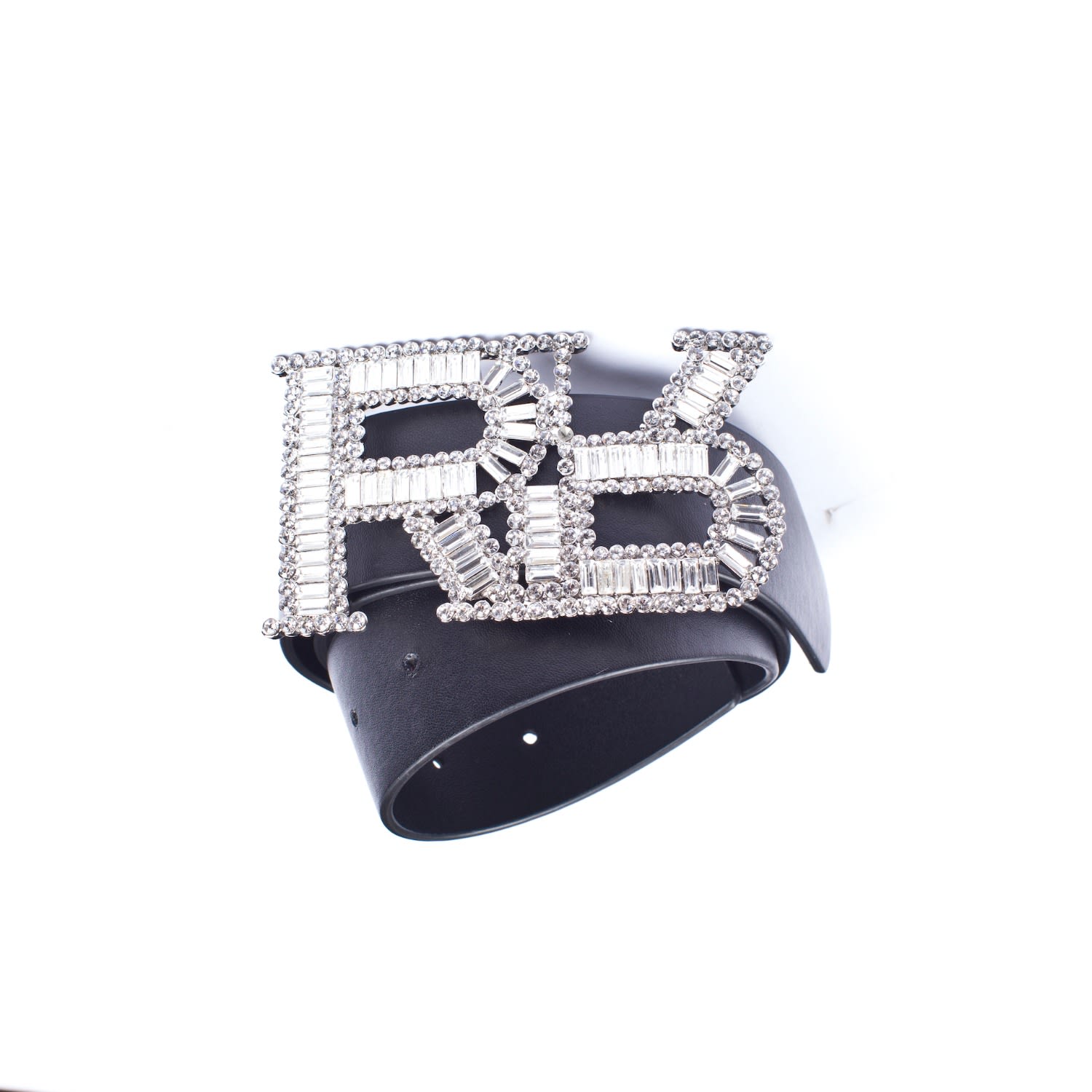 Women’s Black Matte Leather Logo Diamond Belt Rue Agthonis