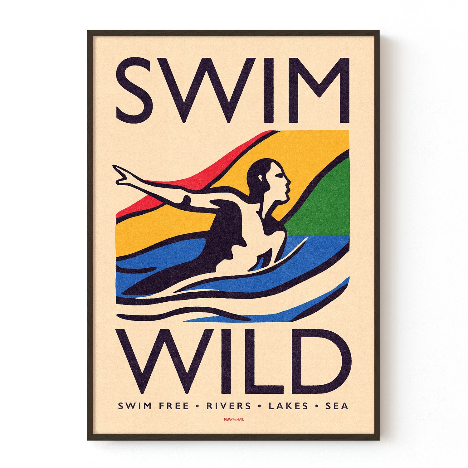 Swim Wild - Wild Swimming Print - White - A1 A1 594 X 841Mm Reign & Hail