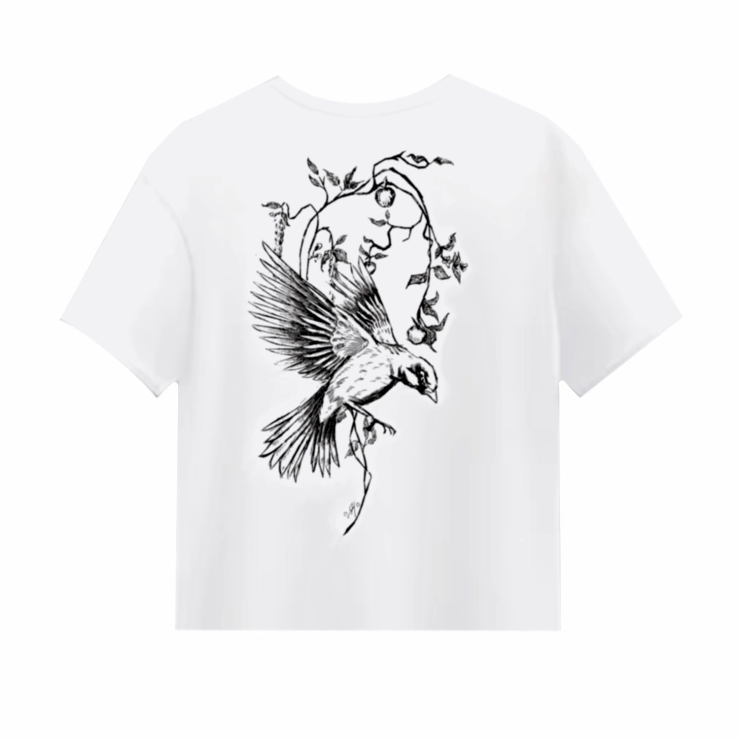 Women’s White Frock Tales Sparrow Printed Organic Tee M