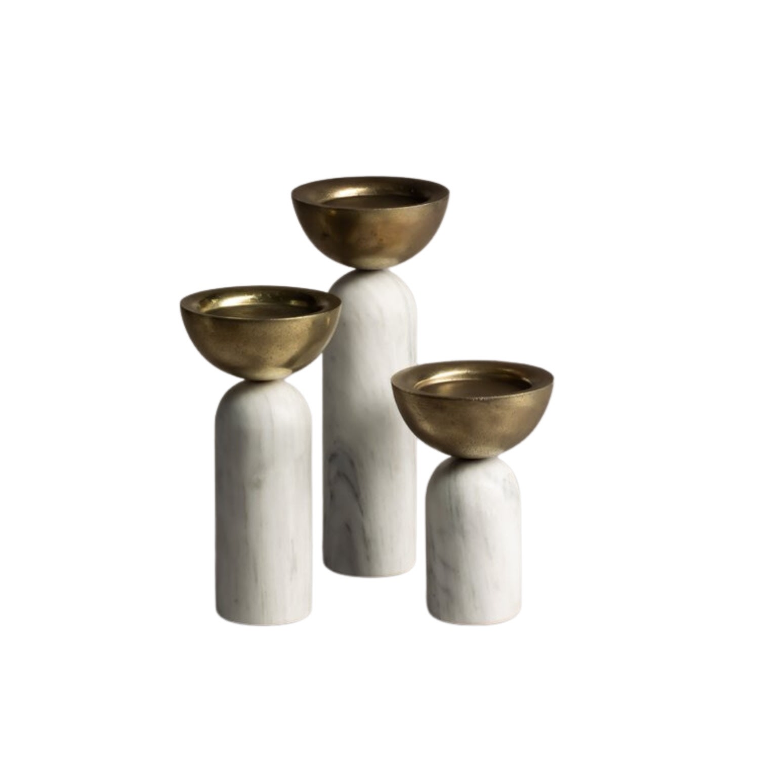 Votive Harsh Brass And Marble Candle Holder Set Of Three - White . Bruci Editora De Diseo