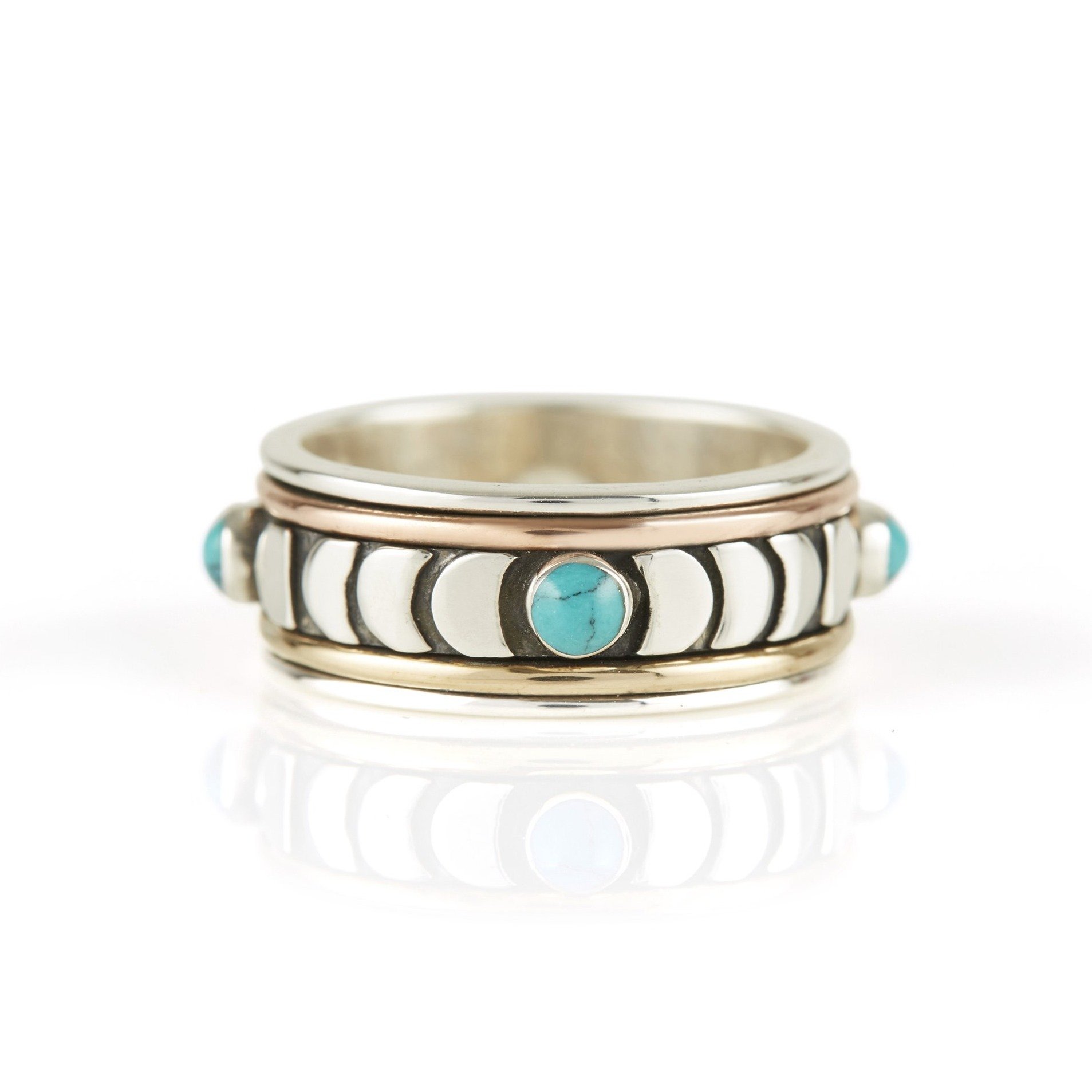 Women’s Blue Moon Phase Silver Spinning Ring - Turquoise Charlotte’s Web Jewellery