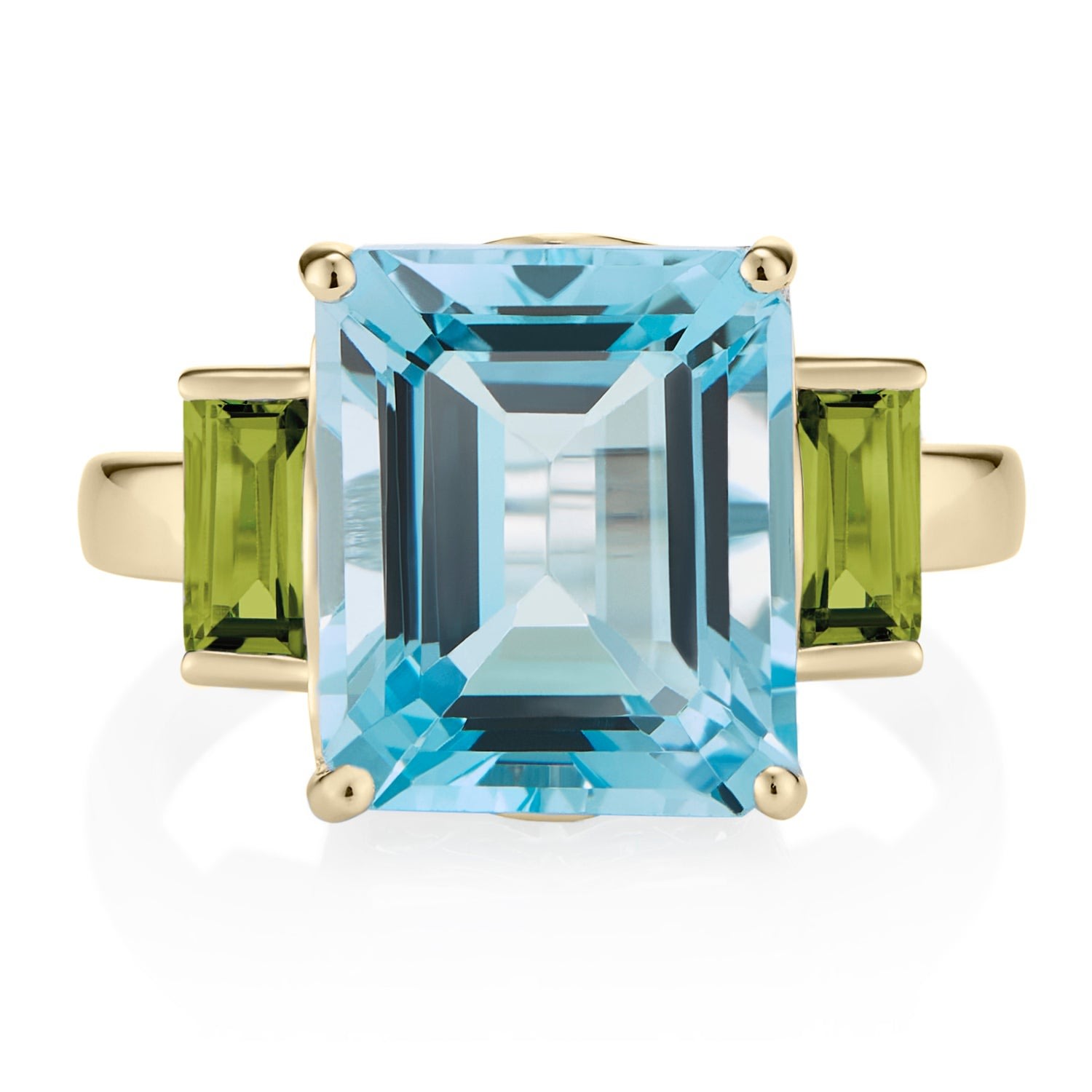 Women’s Green / Blue / Gold Peridot & Blue Topaz Octagon Gold Ring Augustine Jewels