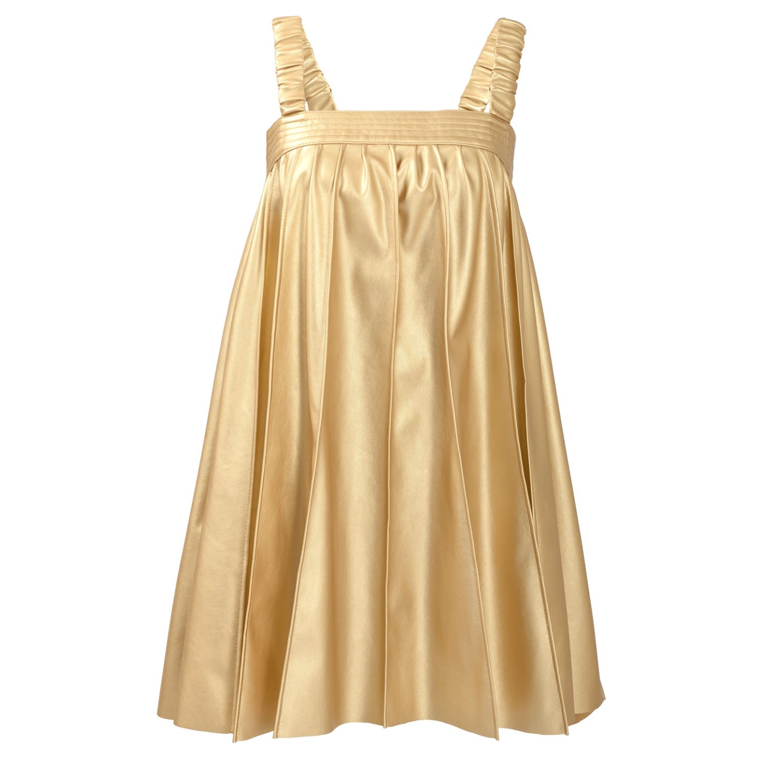 Women’s Desire - Gold Pleated Mini Dress, Vegan Leather Small Kargede