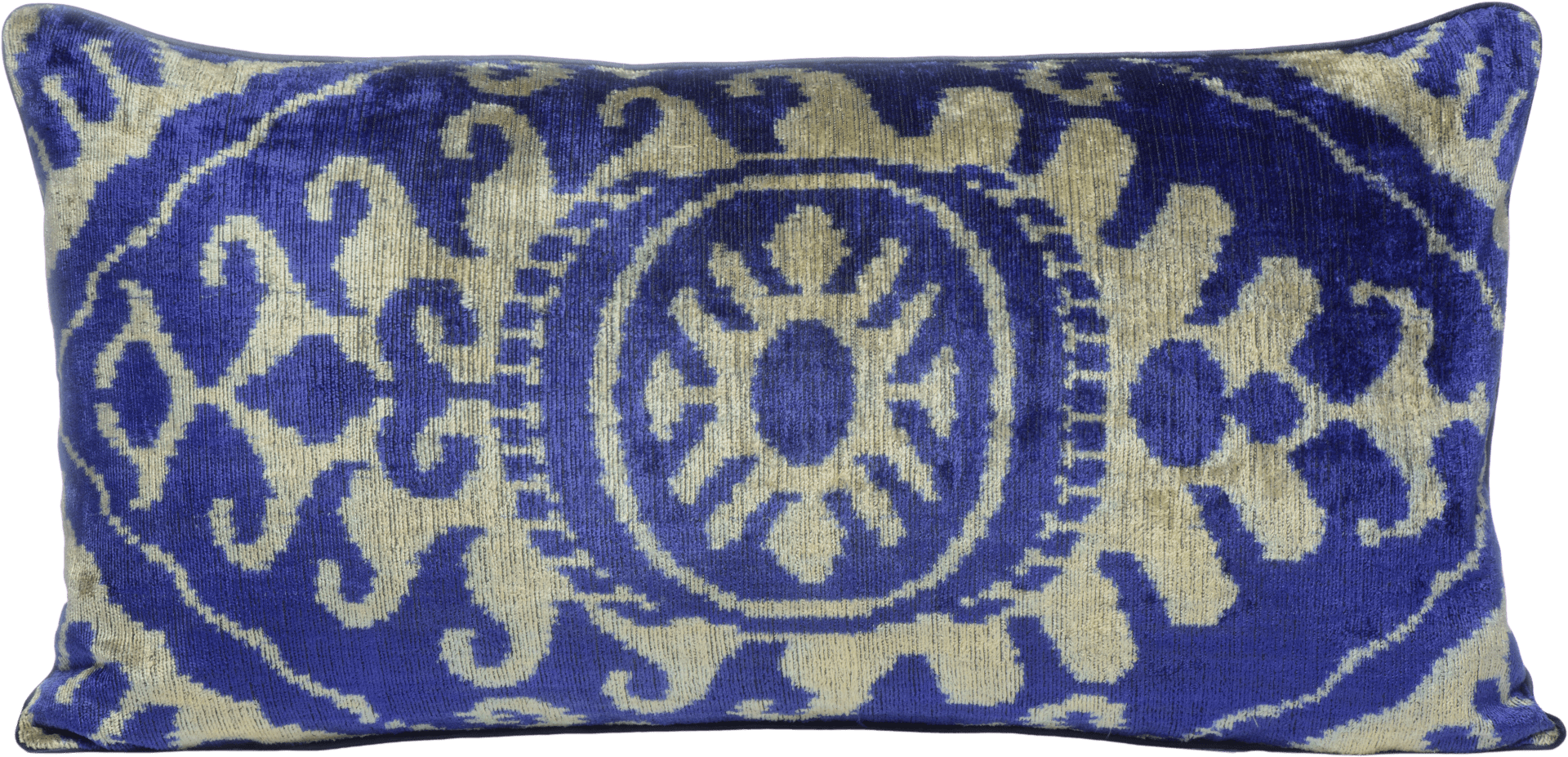 Hand-Woven Reversible Silk Velvet Ikat Cushion, Royal Blue, Turquoise & Cream One Size Anor Living