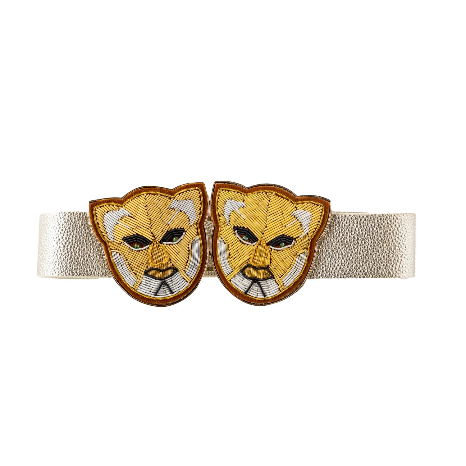 Women’s Lion Eyes Gold Plated Thread And Jeweled Eye Belt Buckles With Changeable Straps Love, Ceil