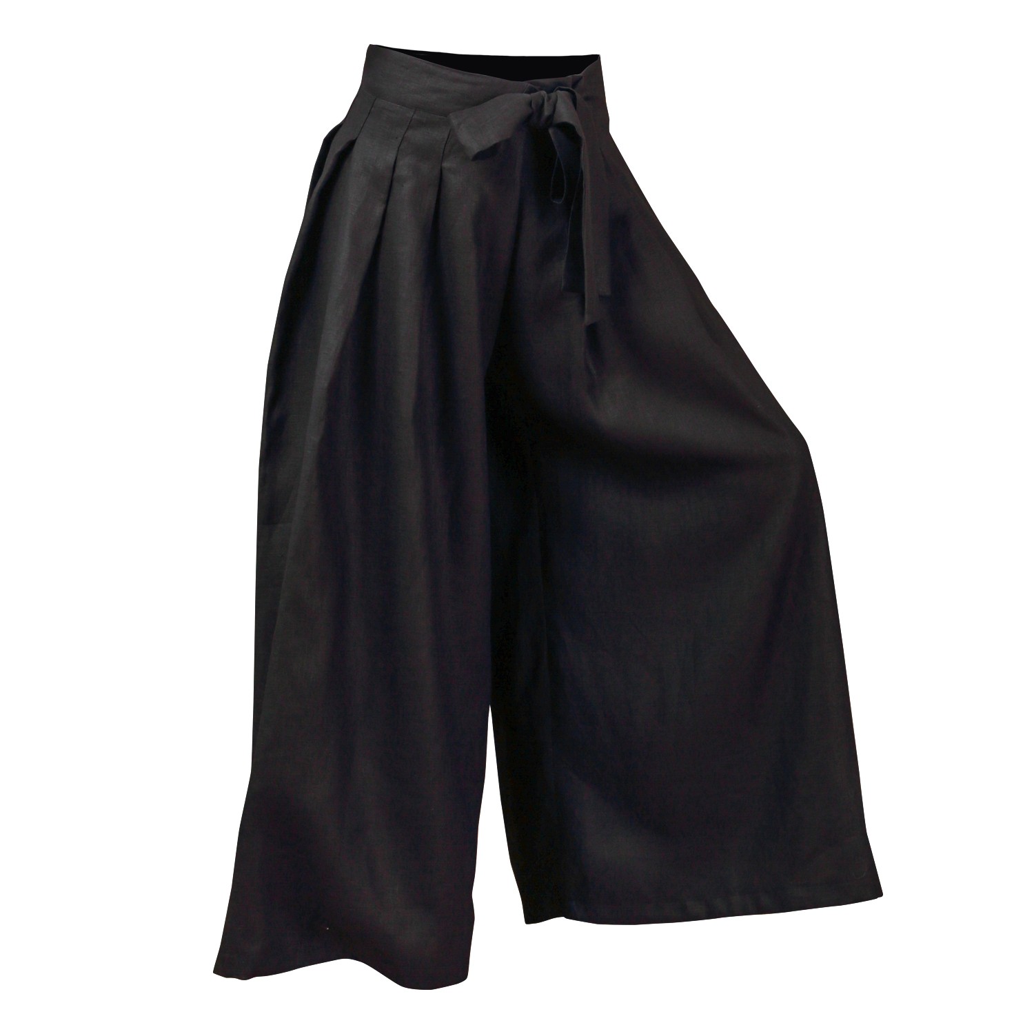 Women’s Wrap Around Wide Leg Linen Pants In Black With Front Tie XXL Nikka Place