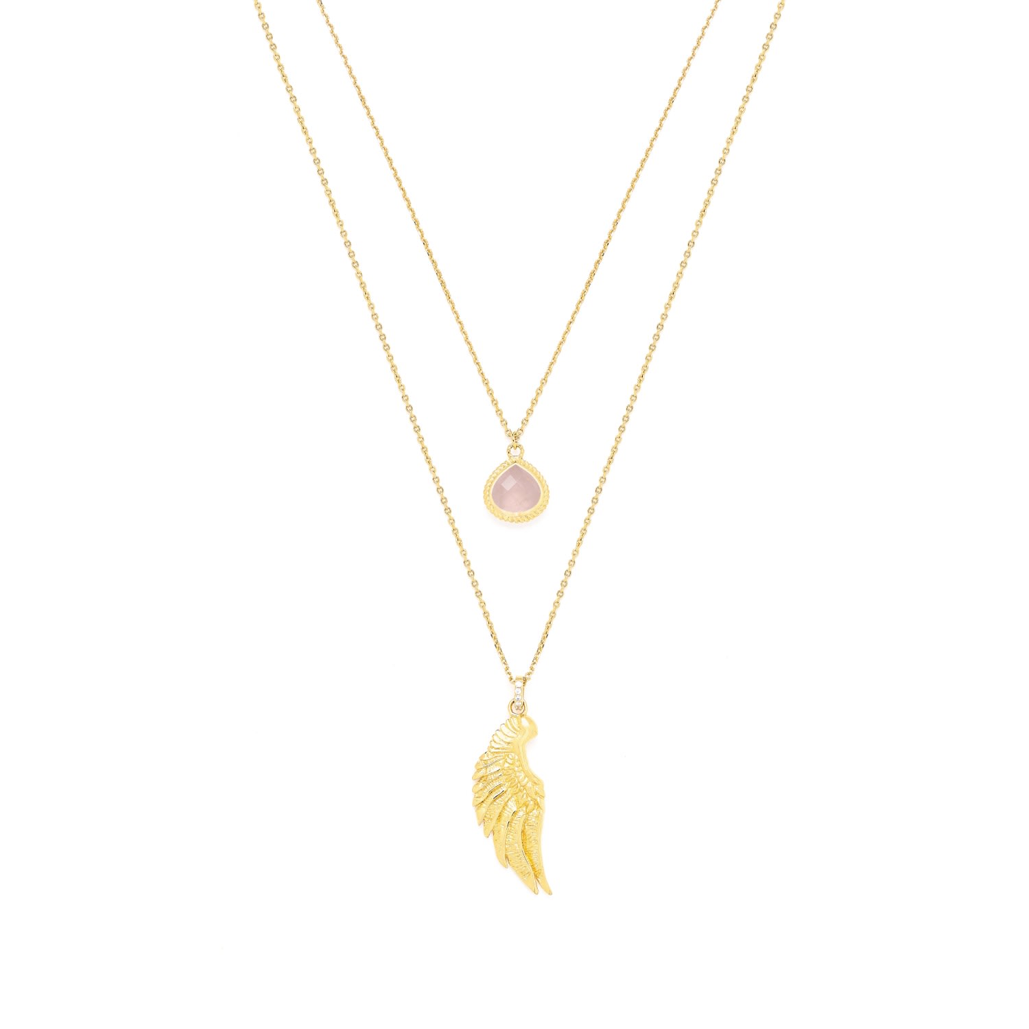 Women’s Archangel Chamuel, Angel Of Love Necklace, Rose Quartz, Gold Over Sterling Silver Seven Saints