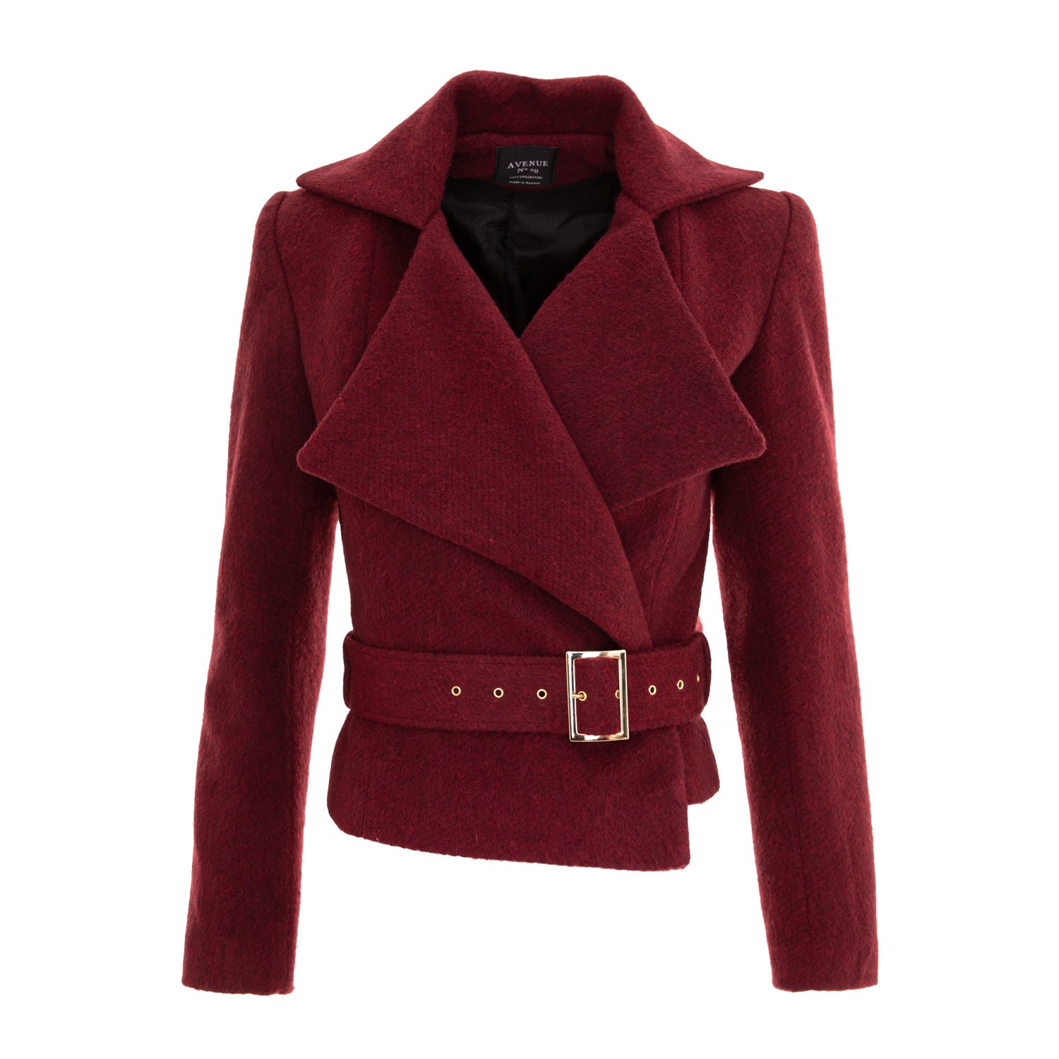 Women’s Red Wool Double Breasted Wide Lapel Jacket With Belt - Burgundy Xxs Avenue no.29