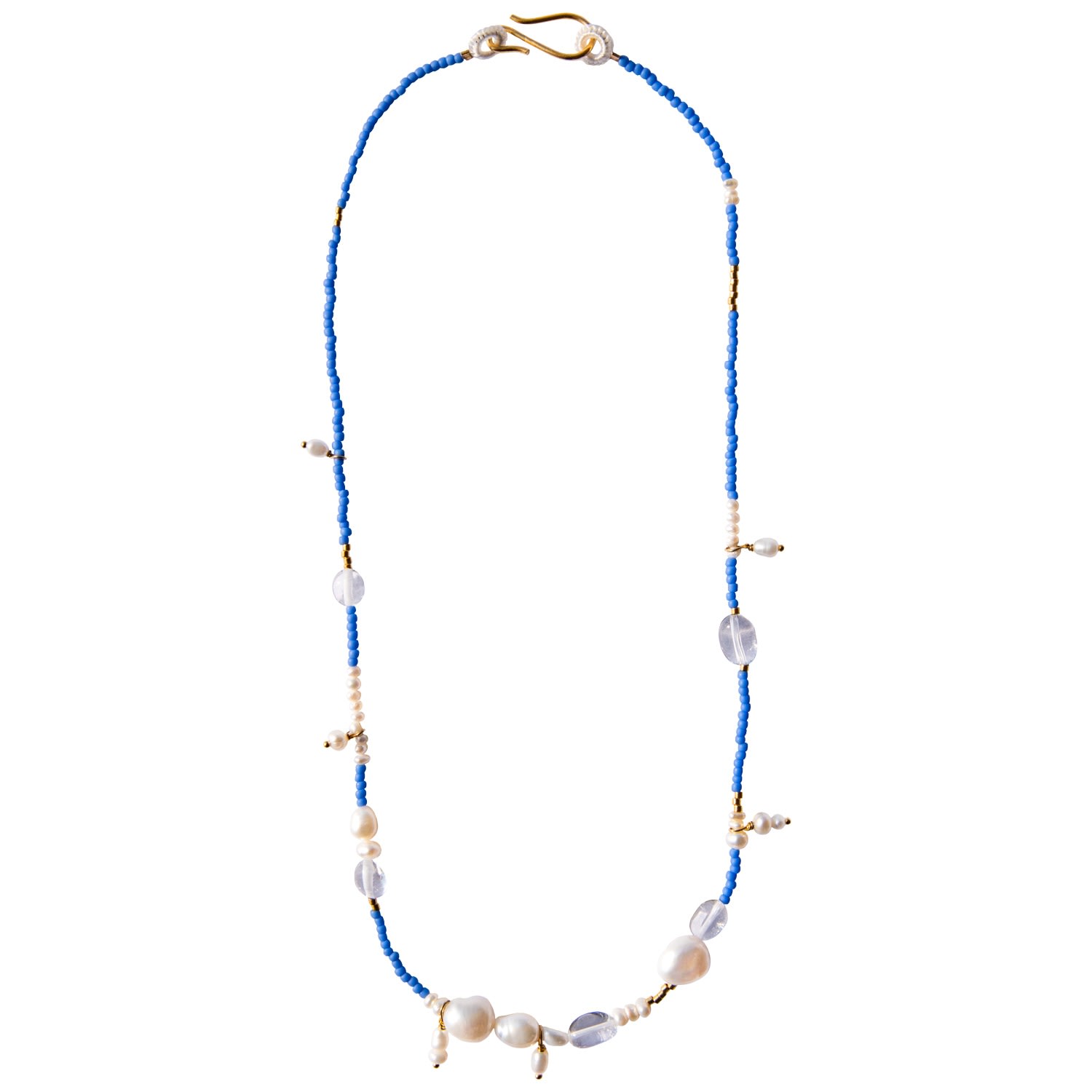 Women’s White / Blue / Gold Iriki Necklace Pebble and Loop