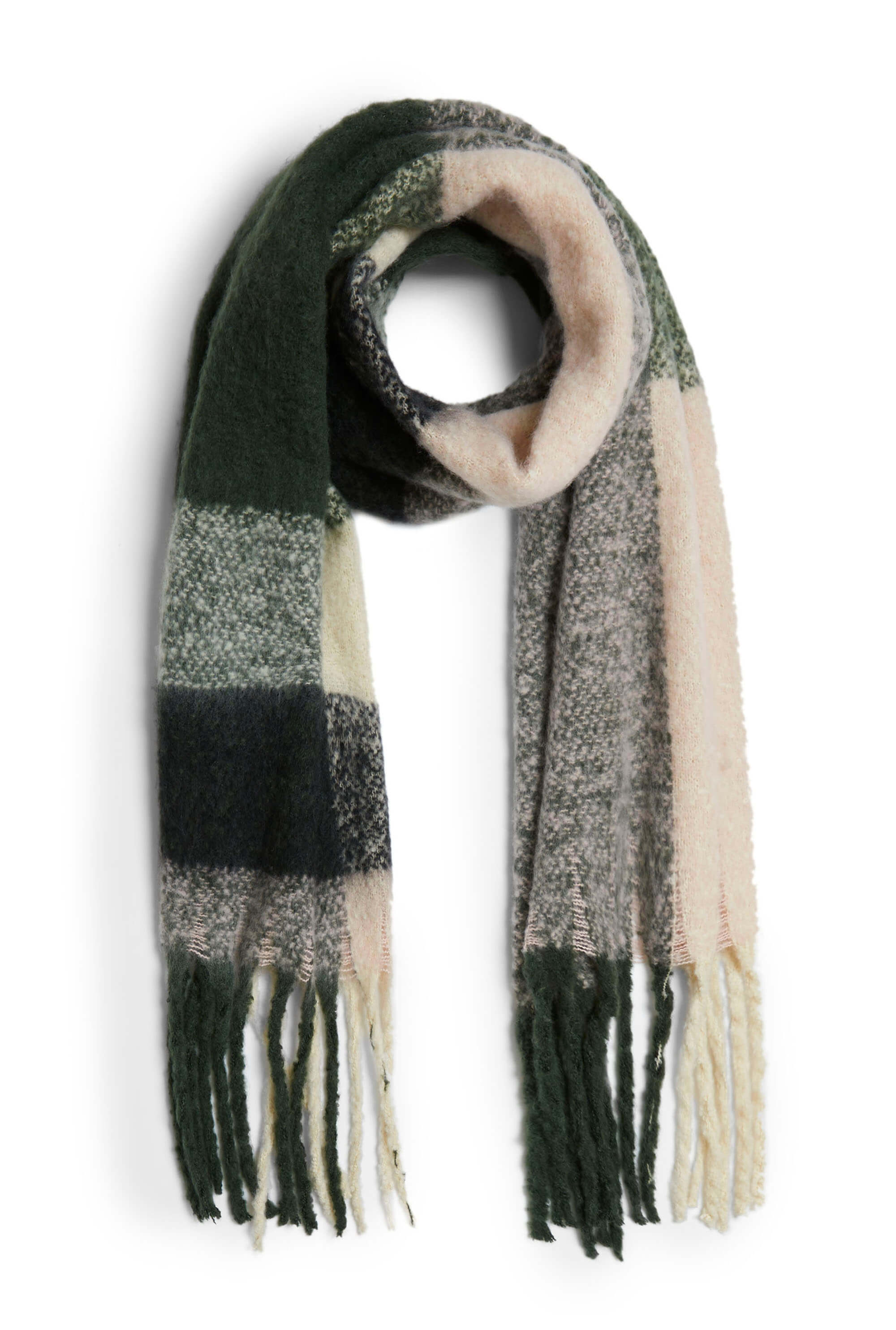 Women’s Neutrals / Green Asymmetrical Checkered Scarf Green One Size James Lakeland