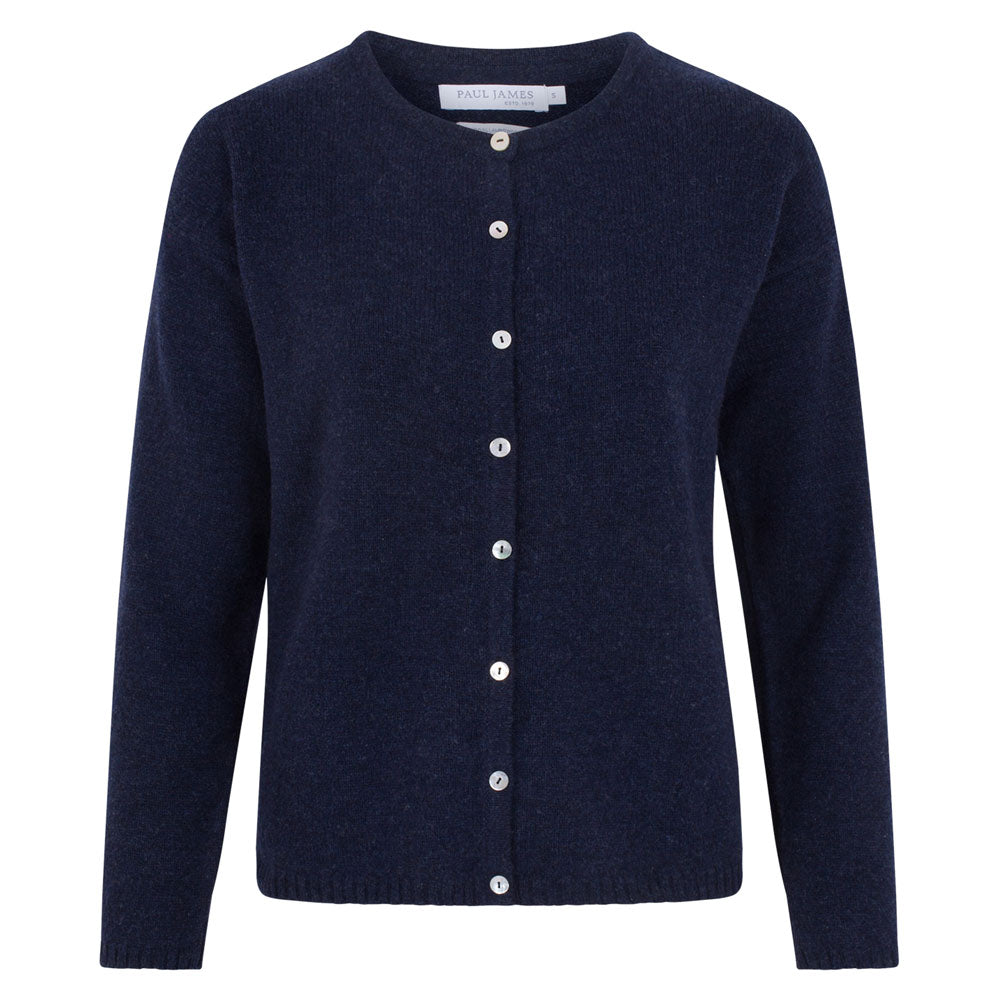 Womens Midweight 100% Lambswool Crew Neck Leona Cardigan - Oxford Blue Extra Large Paul James Knitwear