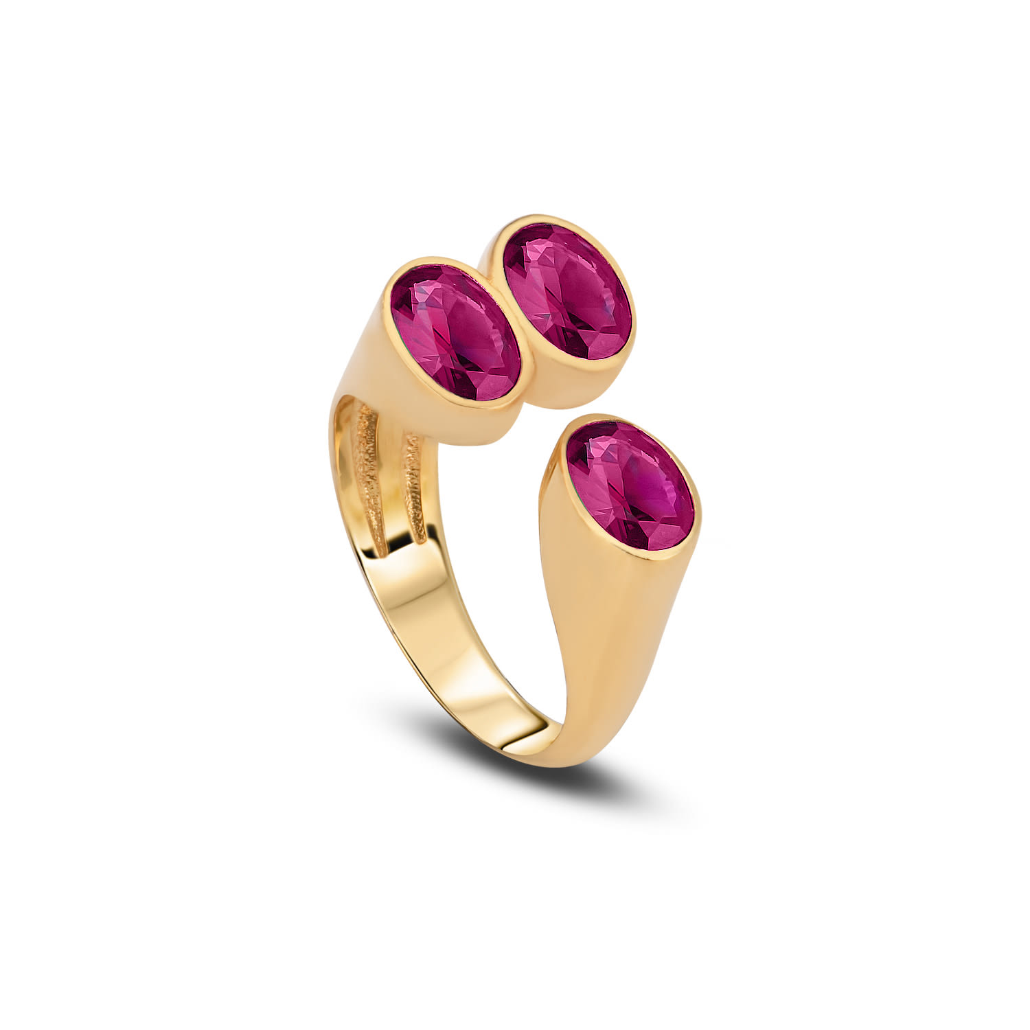 Women’s Pink / Purple / Gold Tulo Three Stoned Silver Rings With Ruby Cubic Zirconia Pia & Co.