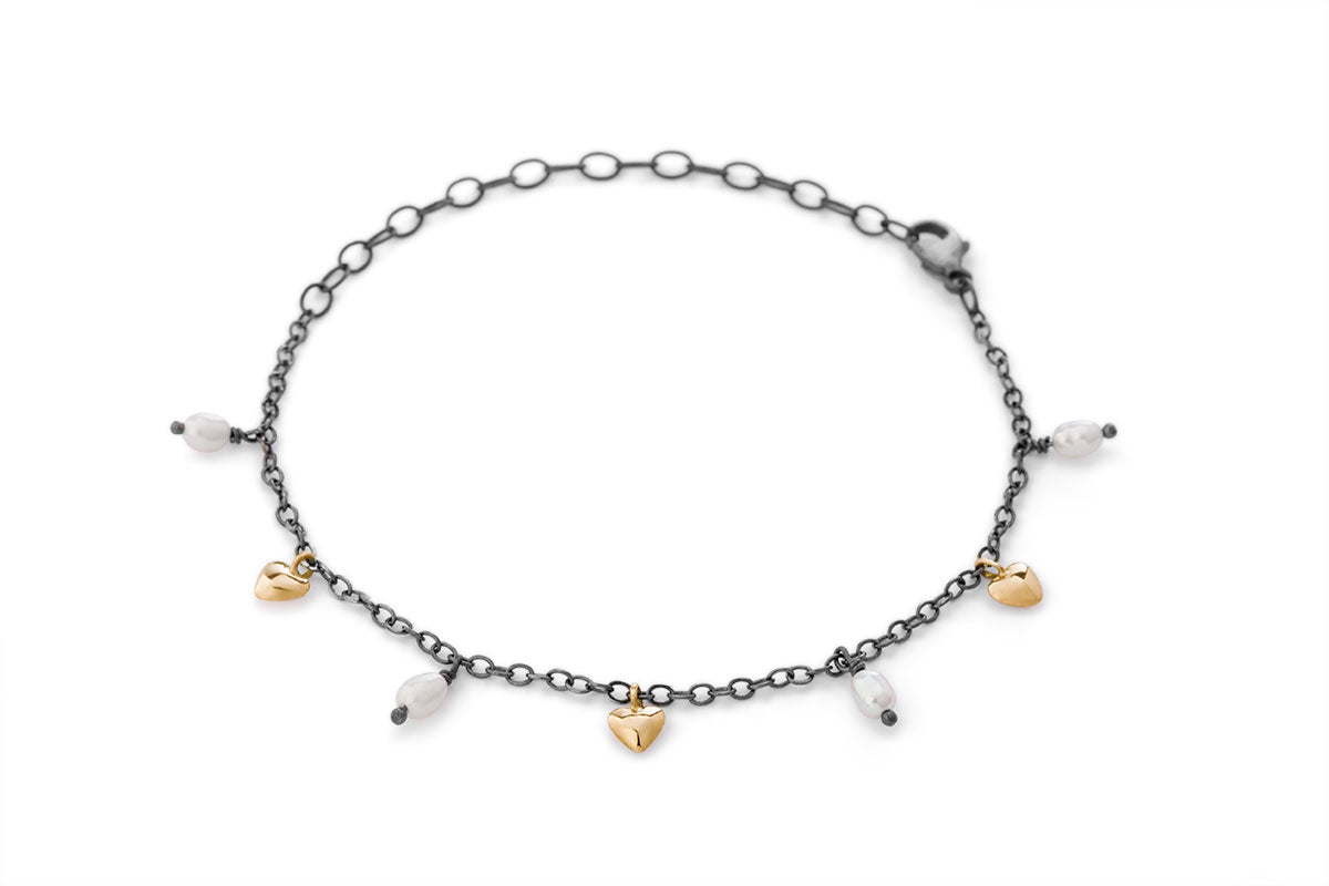 Women’s White / Silver / Gold Milagros - Bracelet - Gold Hearts & Pearls Orrifinn Jewels
