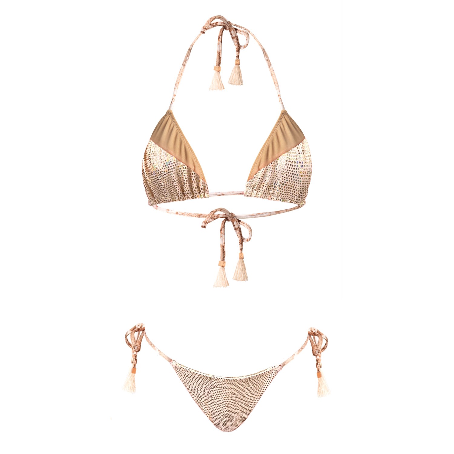 Women’s Vanilla Gold Metallic Triangle Bikini Set Madagascar Large Elin Ritter Ibiza