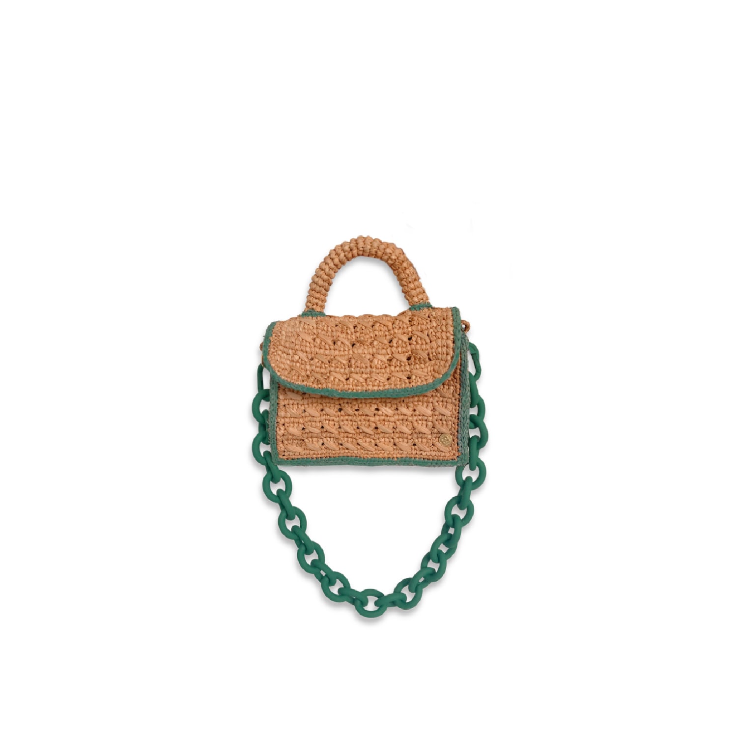 Women’s Green / Yellow / Orange Mini Raffia Bag Felicie With Green Metallic Chain & Crocheted Strap - Natural & Papaya Sanabay Paris
