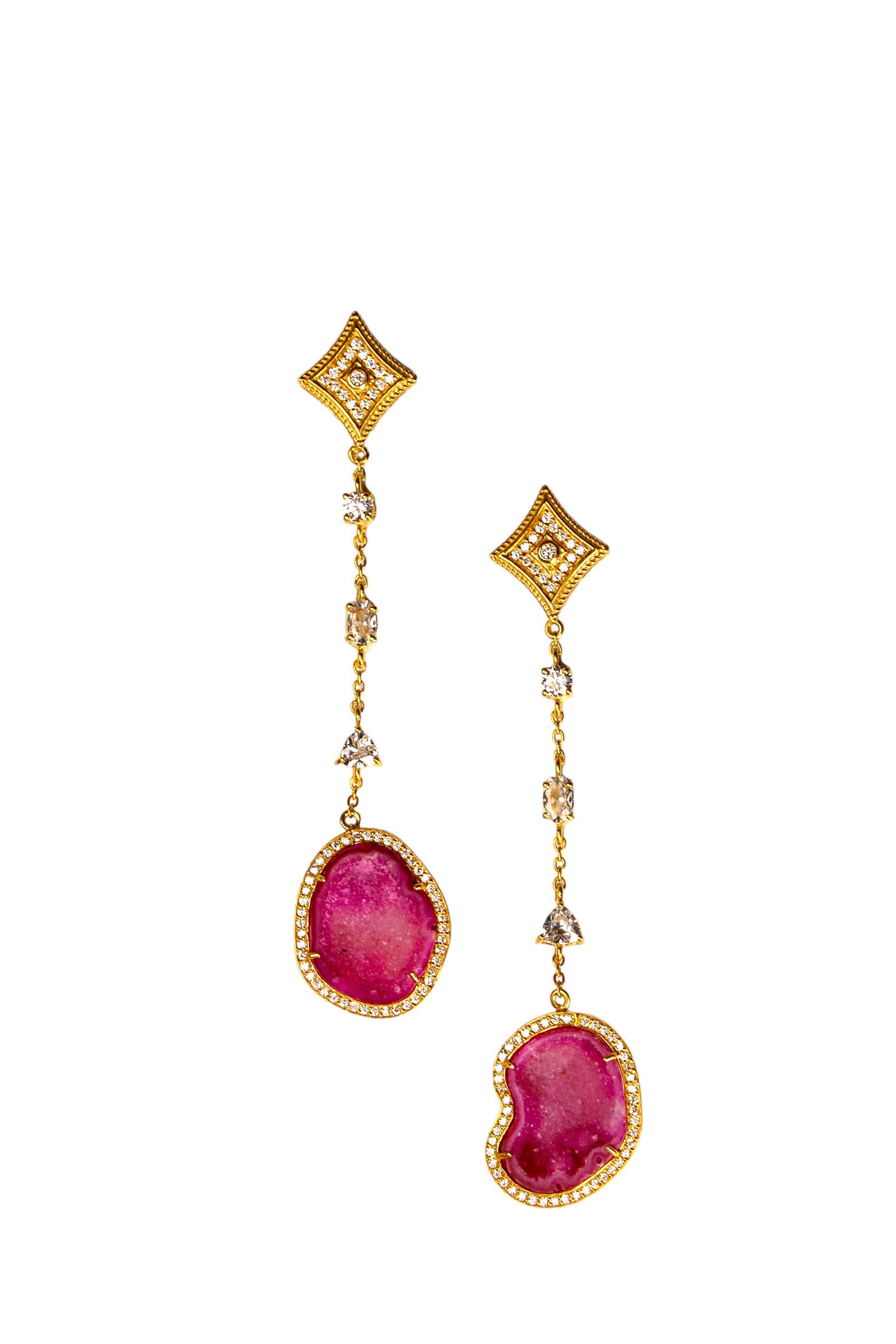 Women’s Pink / Purple Hot Pink Geode & Crystal Gold Statement Drop Earrings Amina Johan