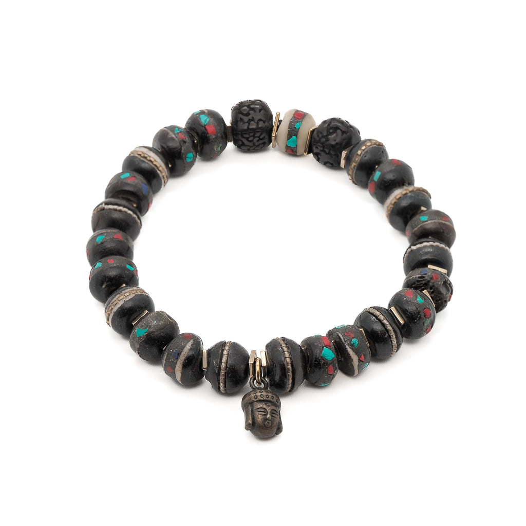 Men’s Gold / Black / Silver Tibetan Seed Meditation Beaded Buddha Bracelet - Black Ebru Jewelry