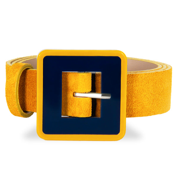 Women’s Yellow / Orange Mini Square Acrylic Buckle Belt - Mustard & Blue Large Beltbe