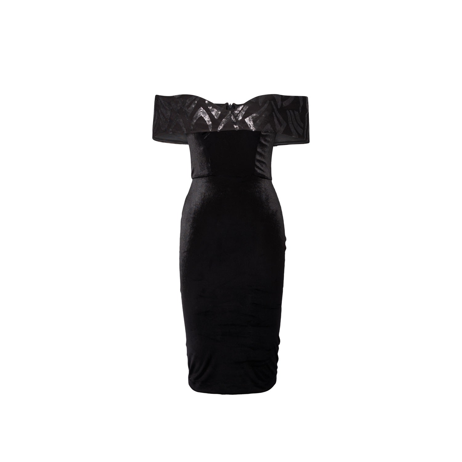 Women’s Cocktail Dress In Black Velvet Whit Sequin Embellished Neckline Extra Small Vidi Blak