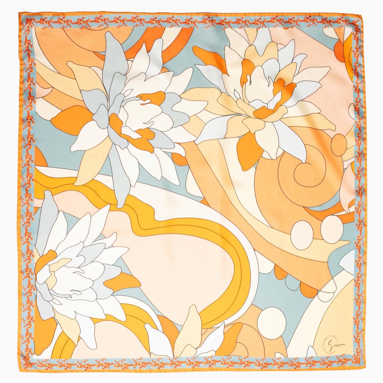 Women’s Yellow / Orange Paisley Paradise Twill Silk Scarf In Tangerine - Large Large Simna Ldn