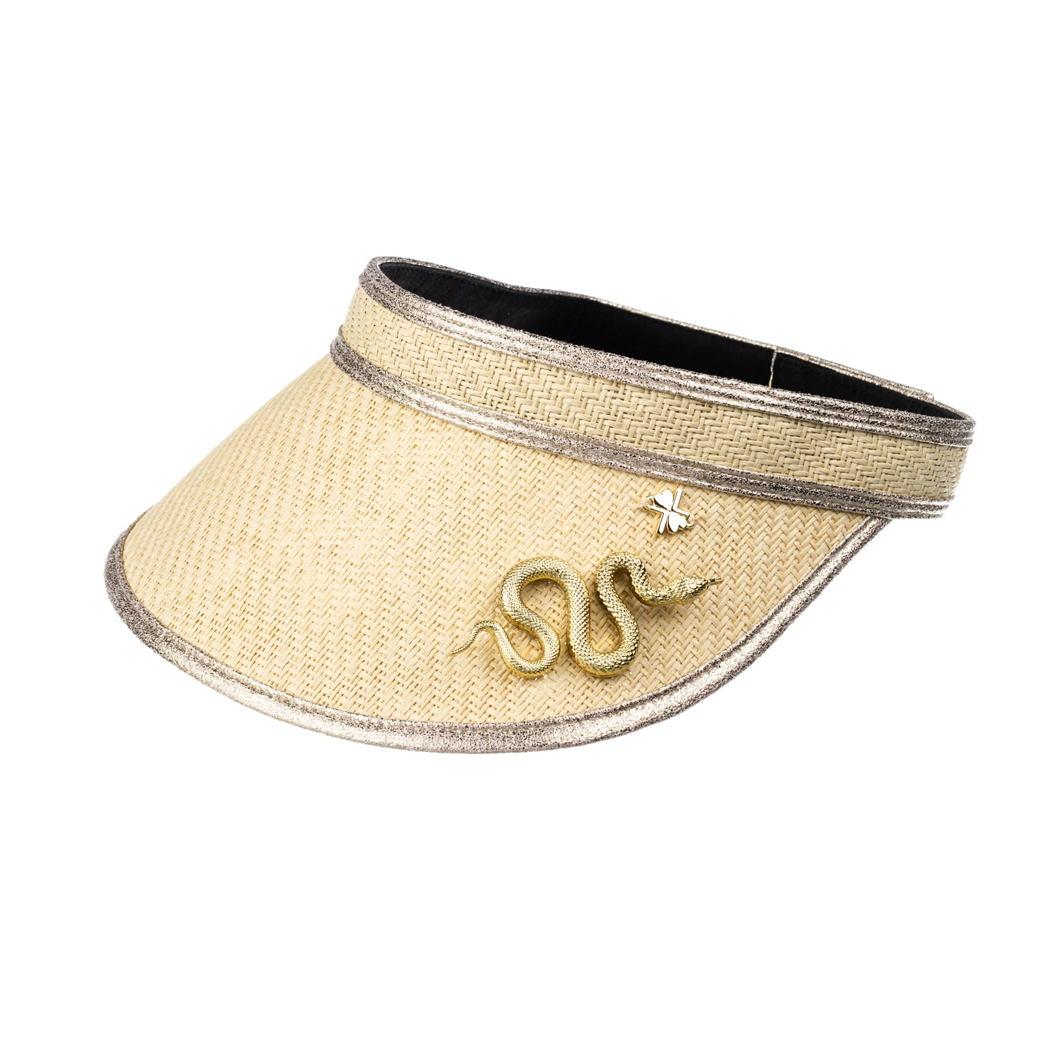 Women’s Neutrals Straw Woven Visor With Gold Metal Snake Brooch - Cream One Size Laines London