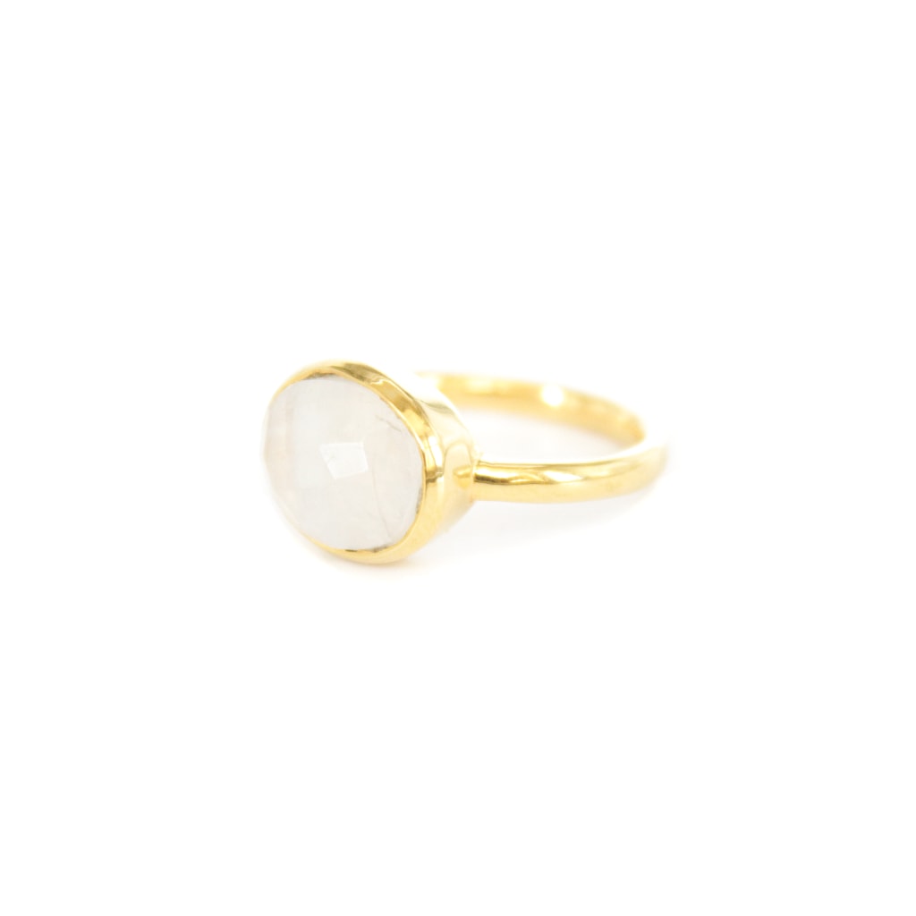 Women’s Neutrals / Gold / White Mina Ring Rainbow Moonstone Somya London