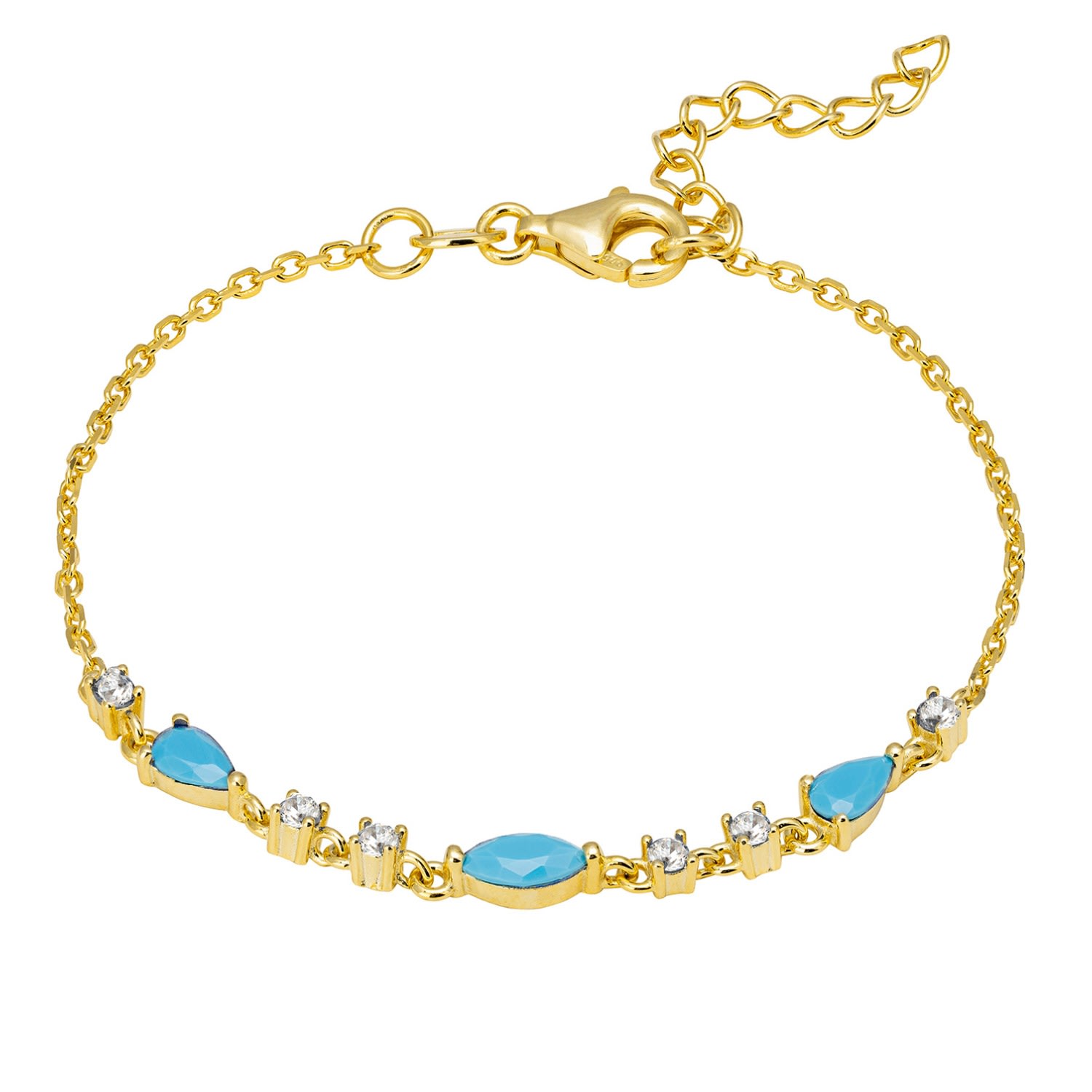 Women’s Gold / Blue / White Olivia Gemstone Bracelets Gold Turquoise & White Cz Latelita