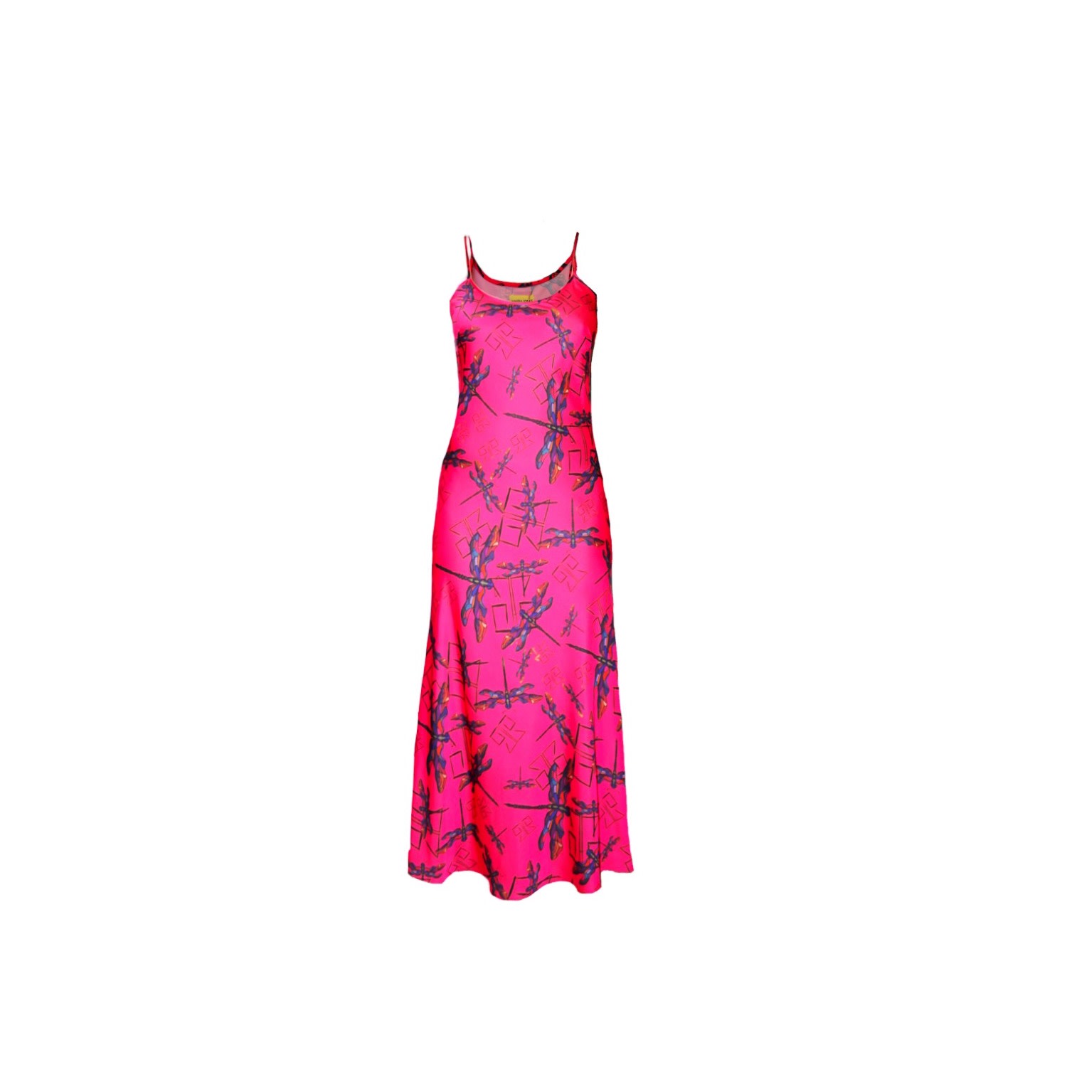 Women’s Pink / Purple Pink Dragonfly Print Satin Bias Cut Slip Maxi Dress Small Janara Jones