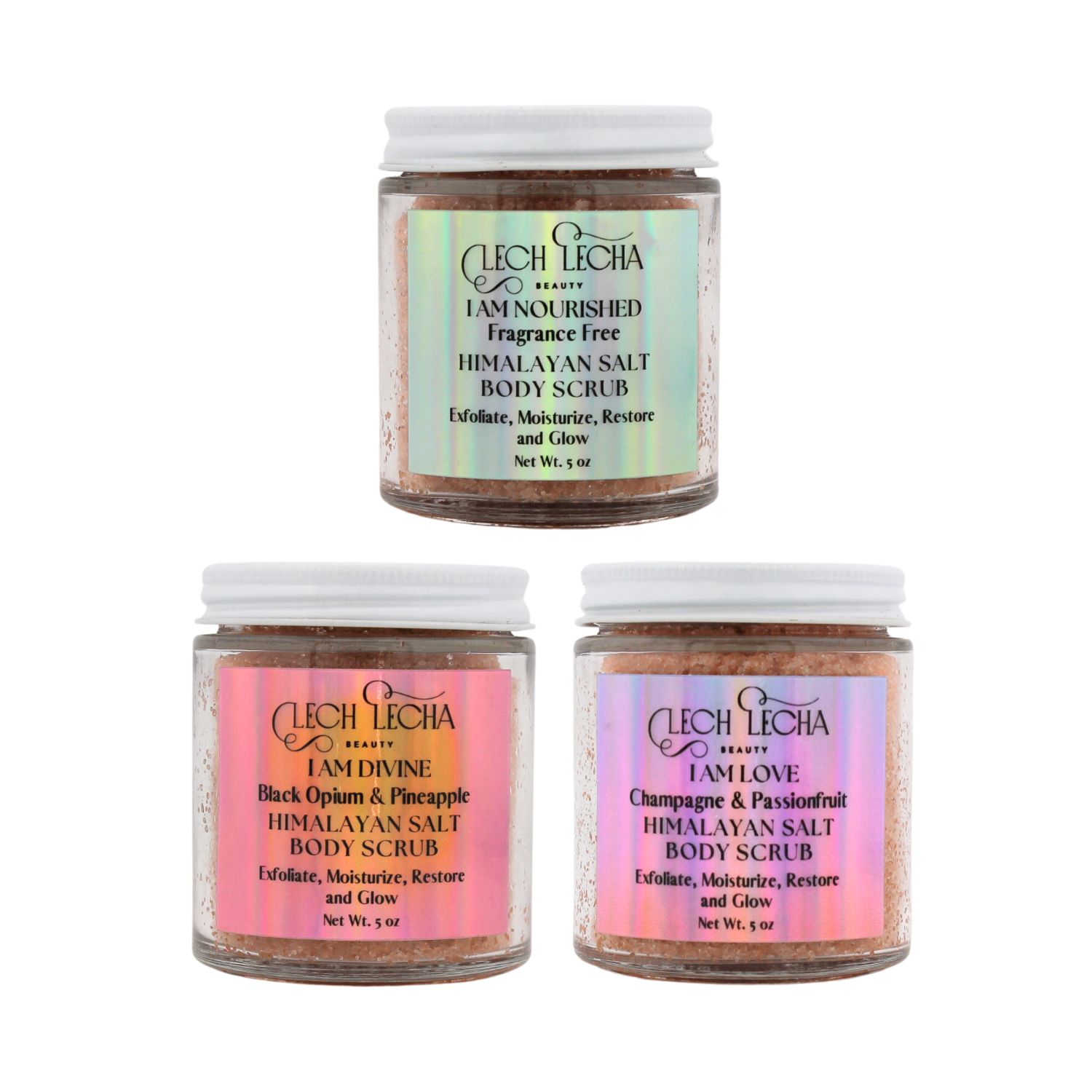 Pink / Purple Himalayan Salt Body Scrub Small Trio Discovery Set Lech Lecha Beauty