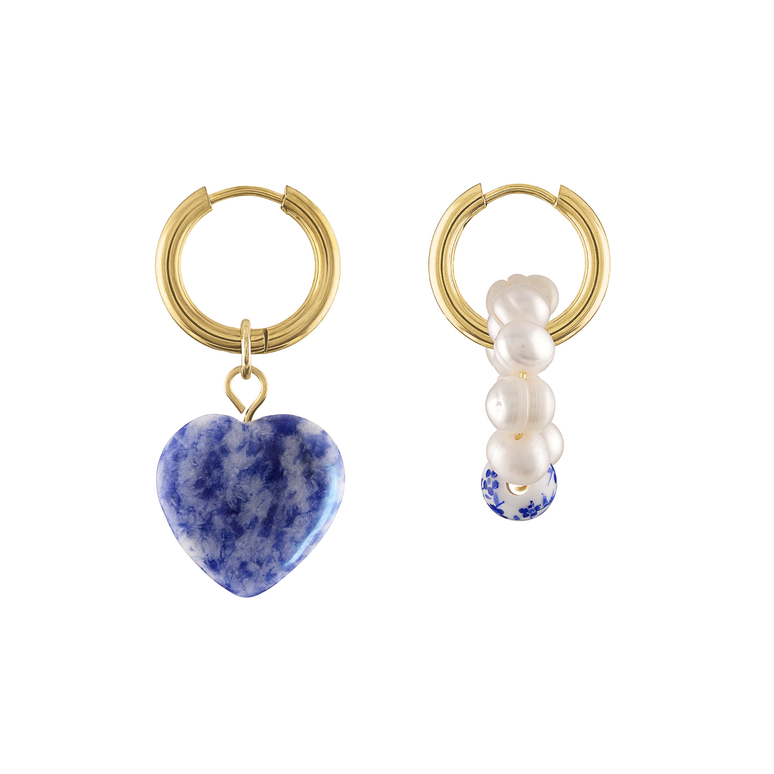 Women’s Blue Hailey Stone Heart Pearl Charm Hoop Earrings Olivia Le