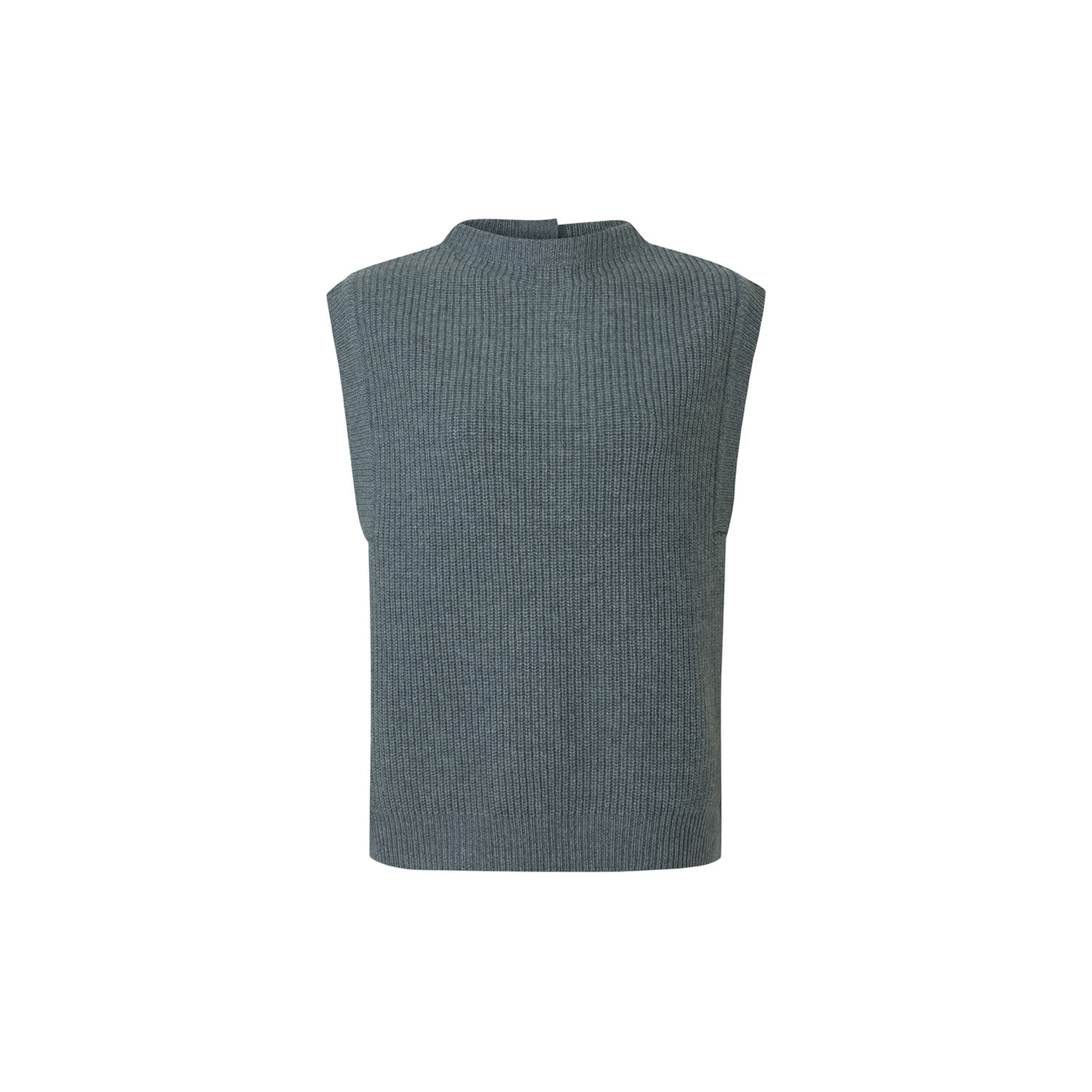 Women’s Mock-Neck Cashmere Sweater Vest-Melange Blue Medium Callaite