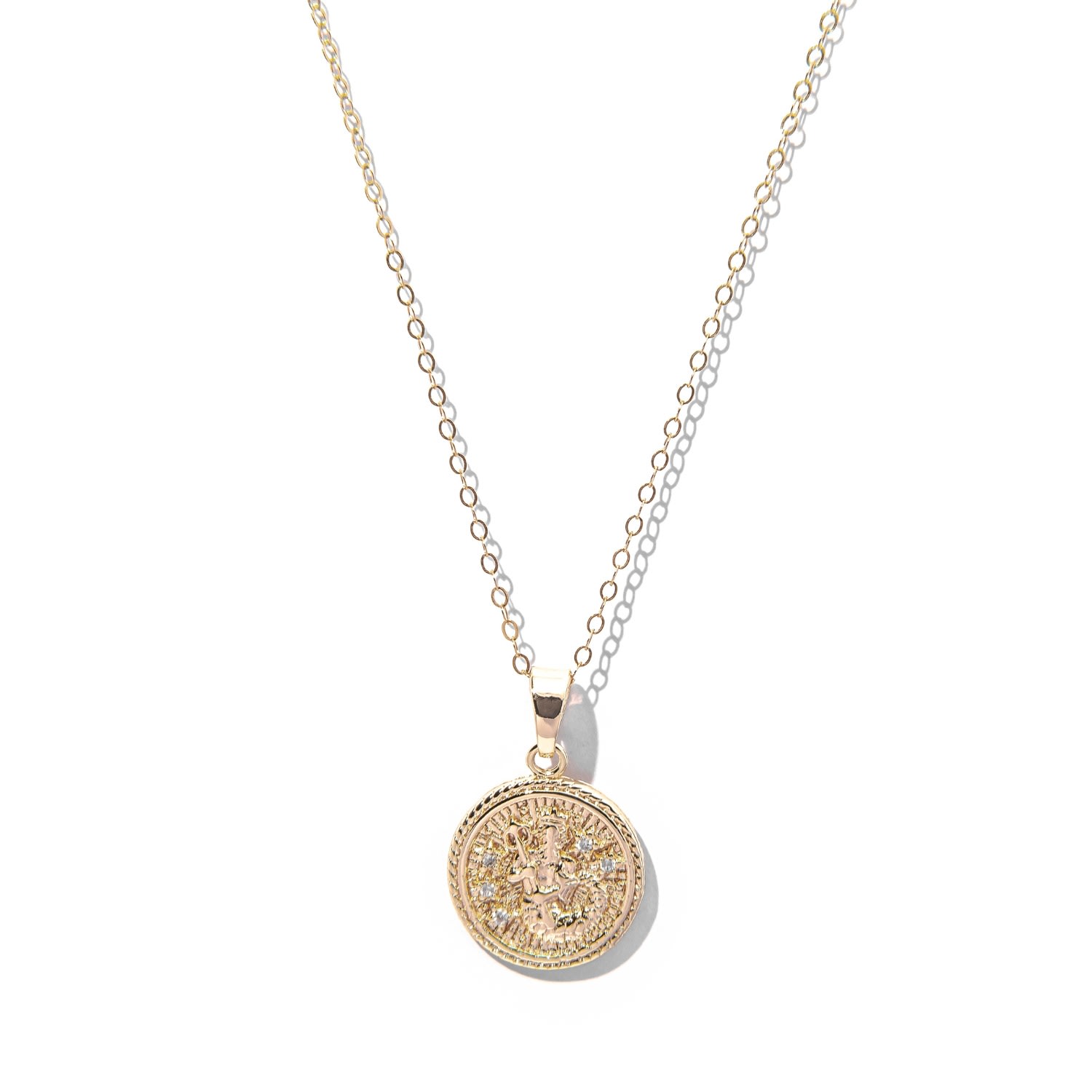 Women’s Aquarius Zodiac Medallion Pendant Gold Filled Necklace The Essential Jewels