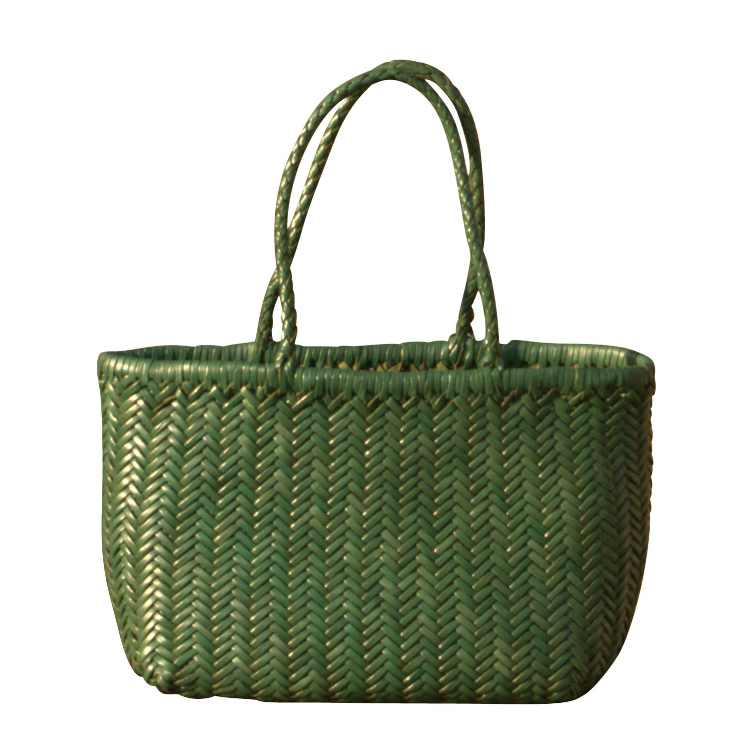 Women’s Zigzag Woven Leather Handbag ’Viviana’ Medium Size - Green Rimini