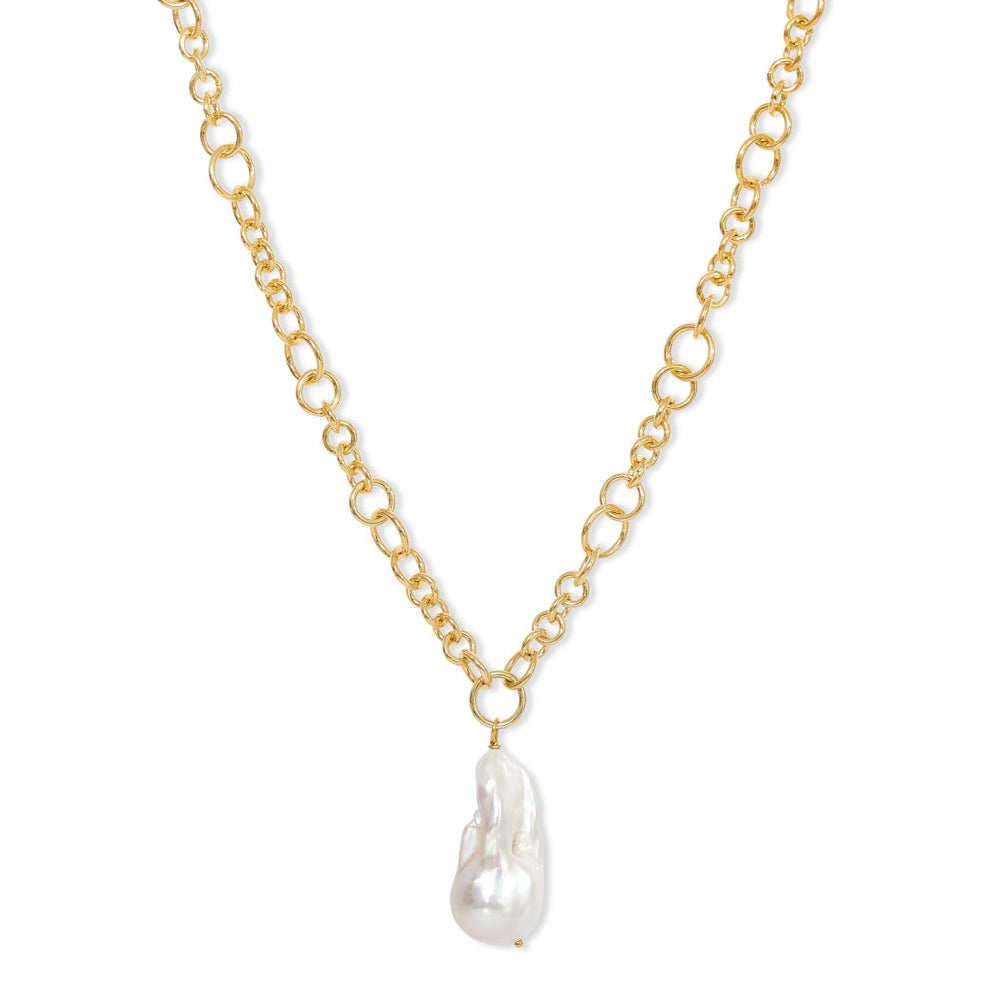 Women’s Gold / White Decus Large Baroque ’Fireball’ Cultured Freshwater Pearl Drop On Chunky Gold Chain Pearls of the Orient Online