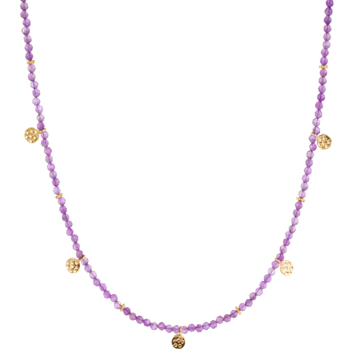 Women’s Gold / Pink / Purple Eva Amethyst Reversible Necklace With Gold Discs Amadeus