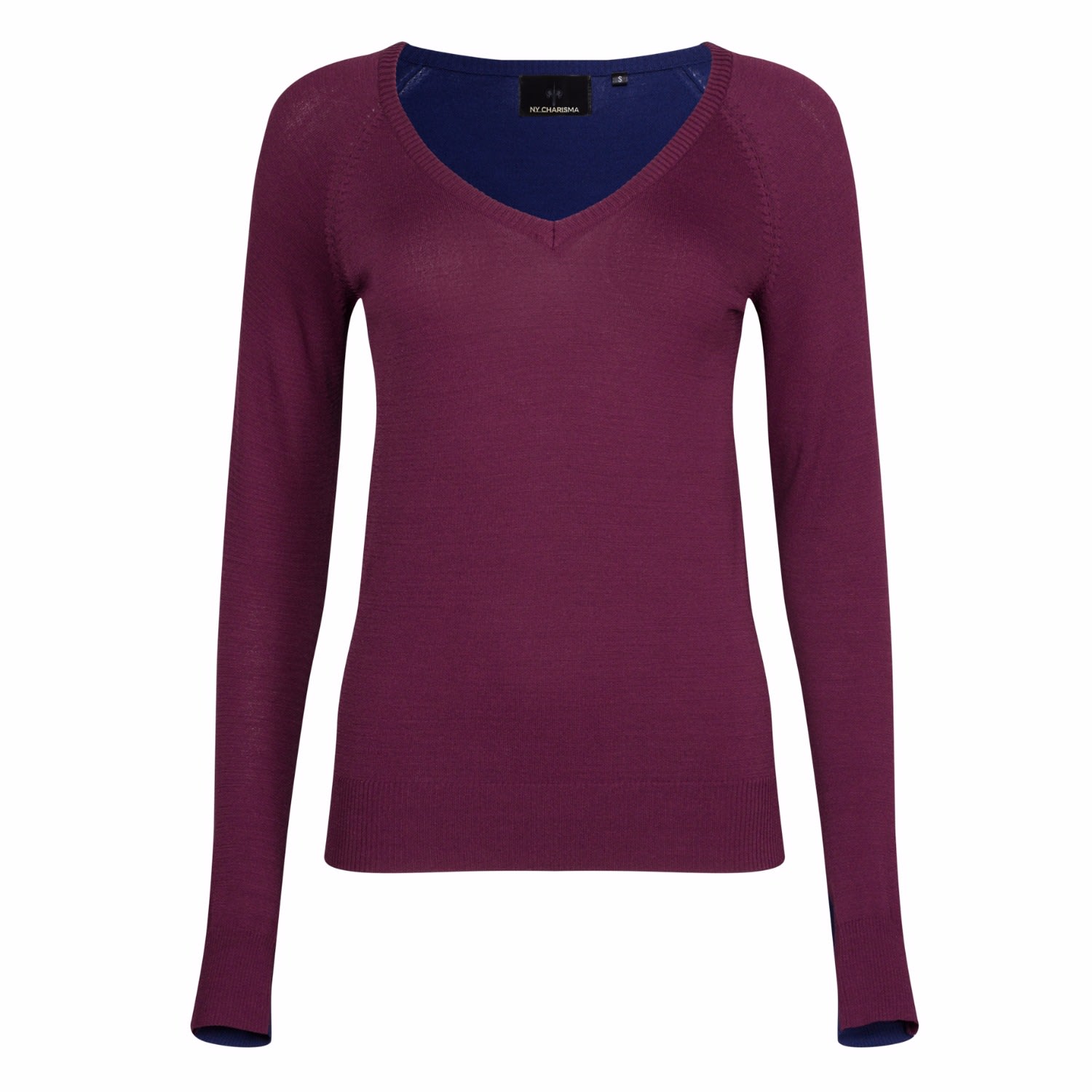 Women’s Navy & Wine Color Block V-Neck Sweater Extra Small Ny Charisma