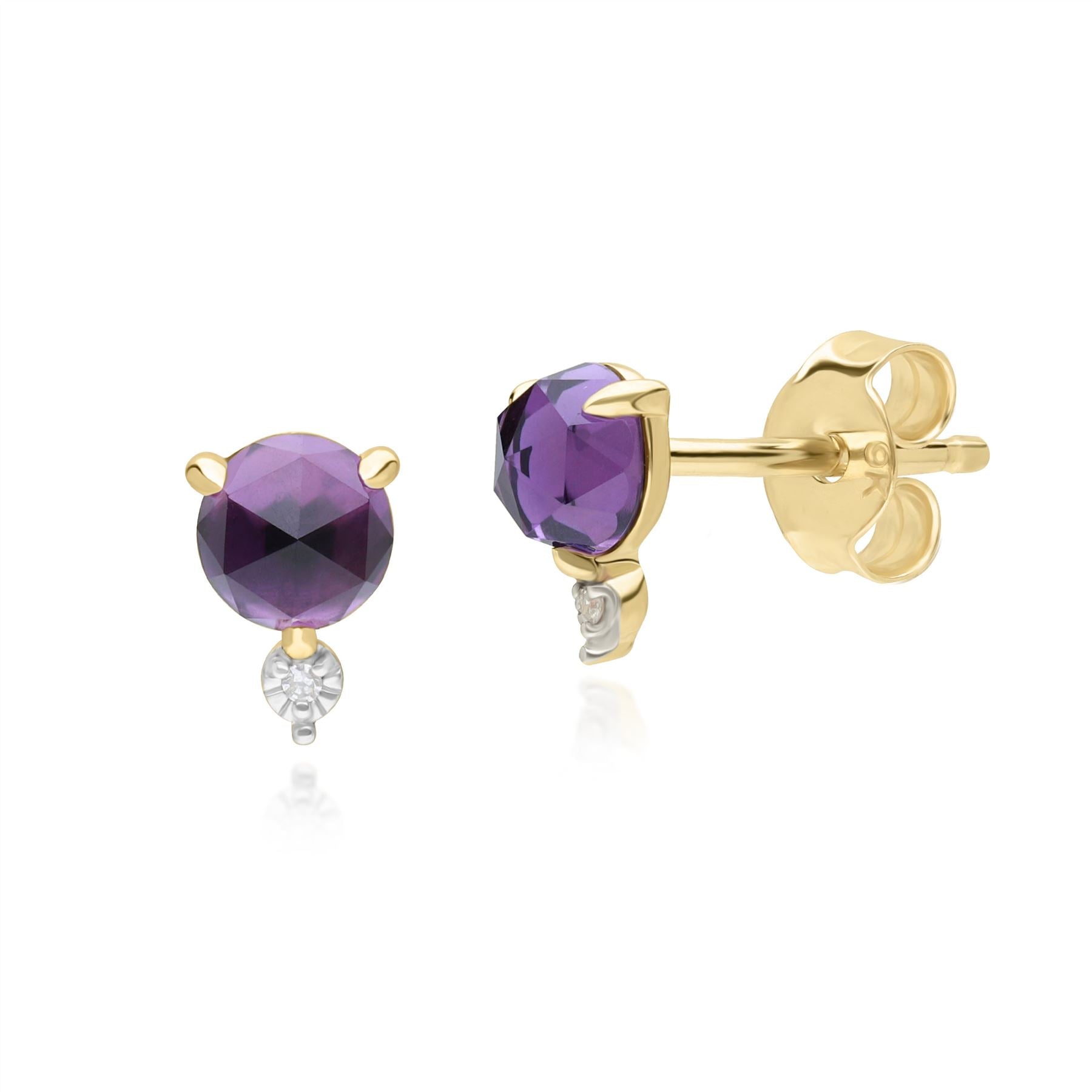 Women’s Pink / Purple Amethyst & Diamond Stud Earrings In Yellow Gold Gemondo